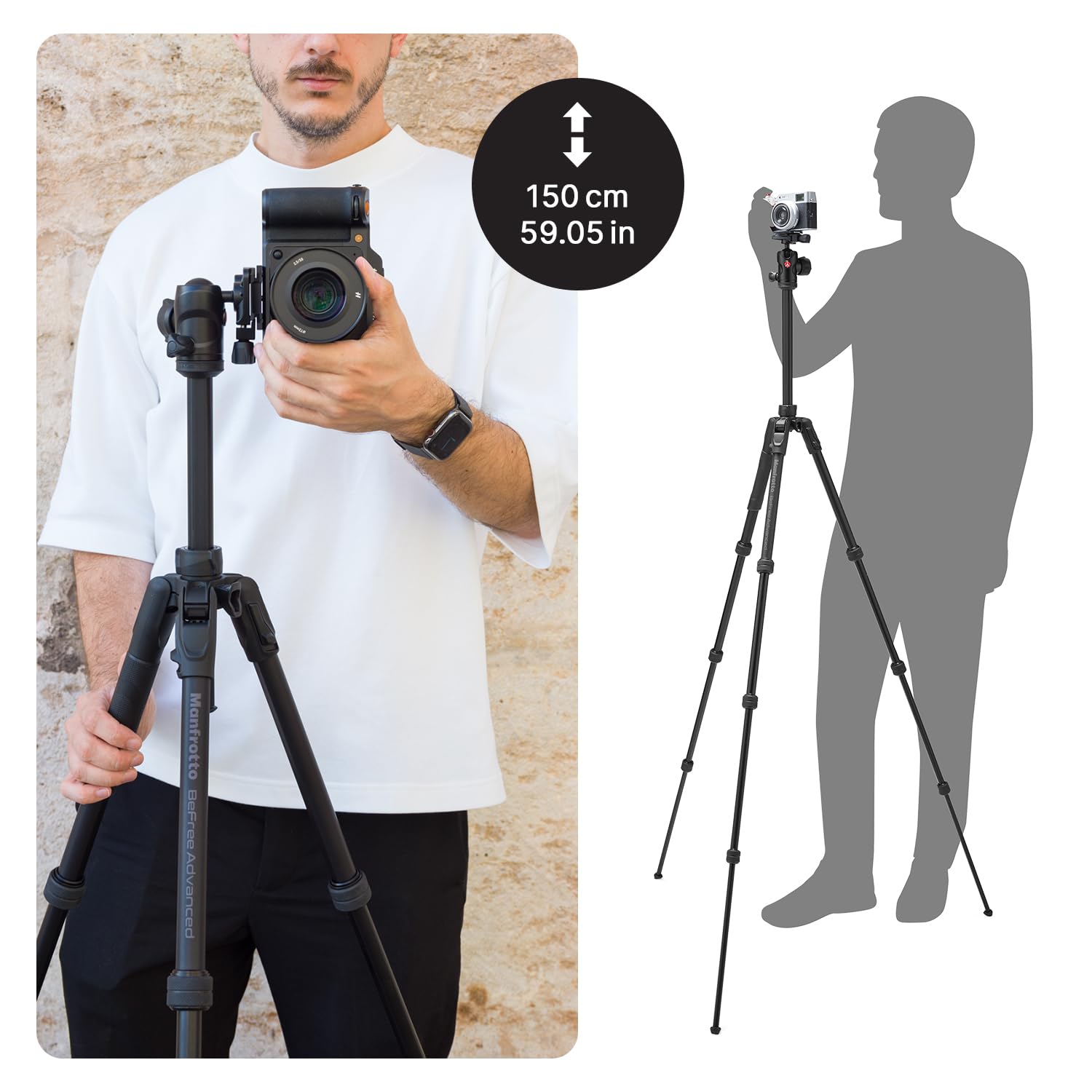 Manfrotto Be Advanced As, Camera Tripod, Twist Lock, Compatible With Arca-Swiss, Portableand Compact, Alumiium, Travel Tripod Kit, Ball Head, For Dslr, Mirrorless, Camera Accessories