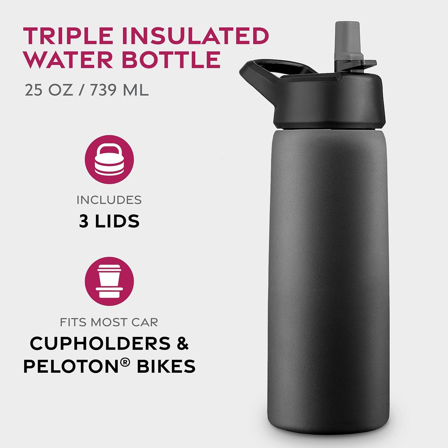 Triple-Insulated Stainless Steel Water Bottles With Straw, 25 Oz Reusable Insulated Water Bottles