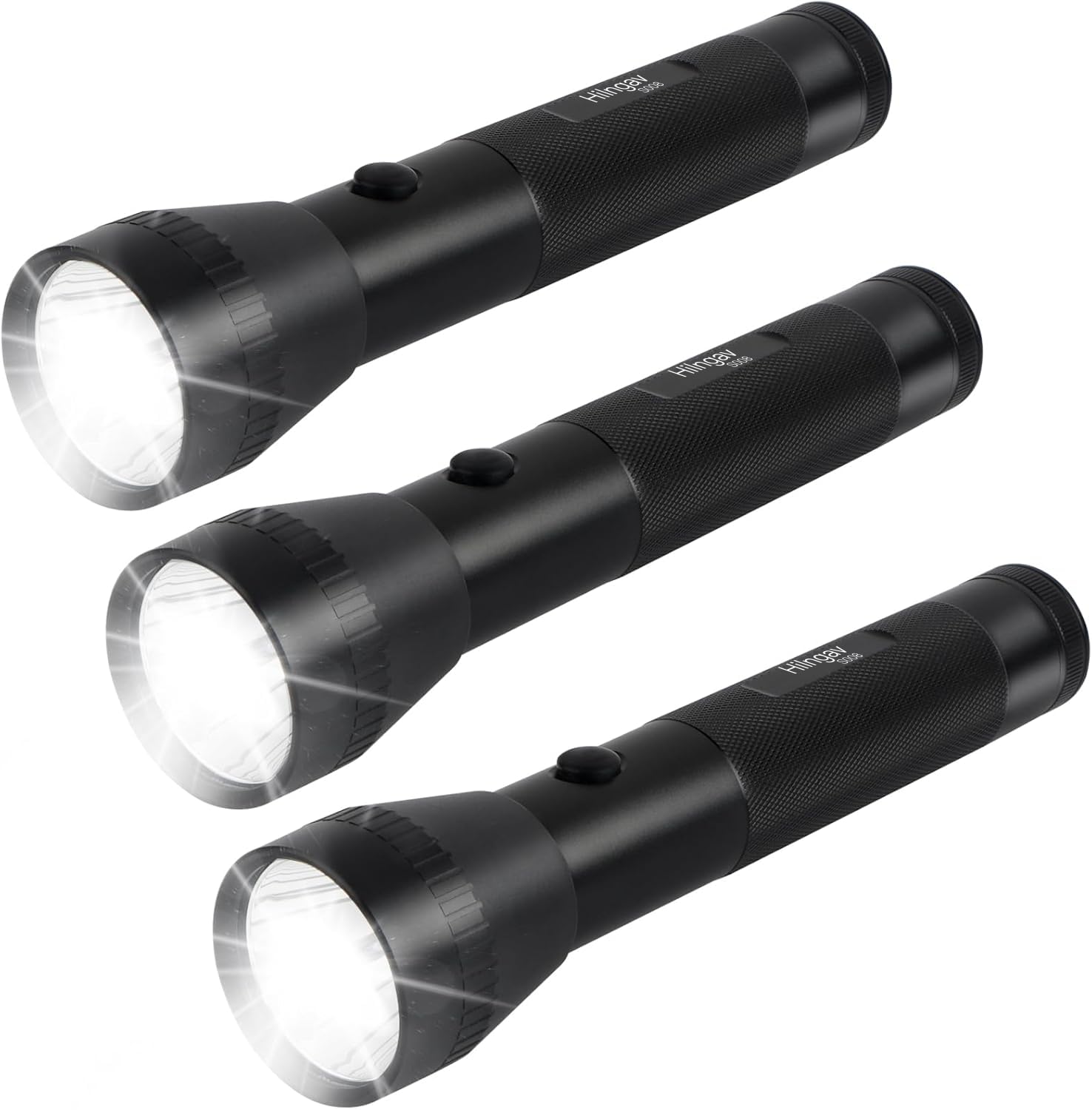 Hilngav Heavy Duty 2-Cell D Battery Led Big Flashlights, High Lumens, Single Mode, Aluminum, Rugged Metal Flashlight For Outdoors And Emergency Power Outages (3 Pack)