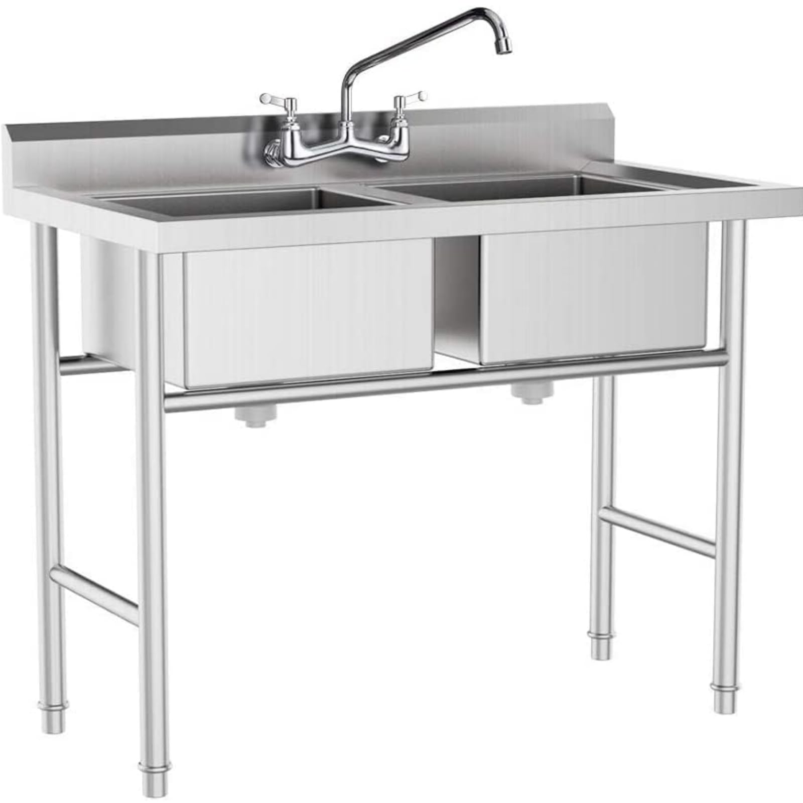 Jzbrain Wall Mount Faucet Heavy Duty Commercial Faucet 8 Inch Center With 12" Swing Spout 2.2 Gpm High Pressure Wall Mounted Kitchen Sink Faucet Brass Constructed & Chrome Polished