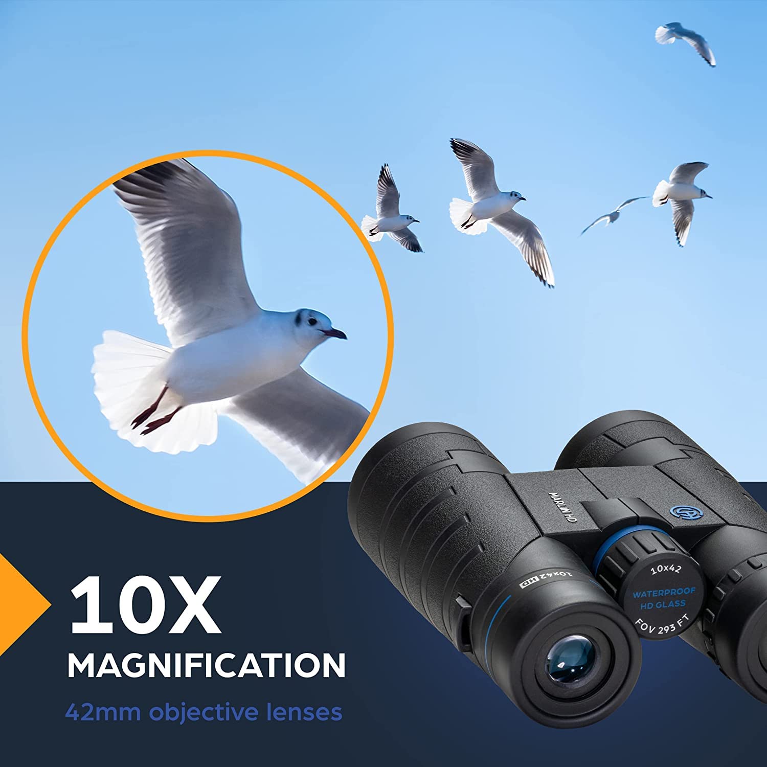 Trusted Sporting Optics Tso Marlin 10X42 Hd Roof Binoculars With Eye Relief For Adults And Kids, Waterproof, High-Powered Binoculars For Birdwatching, Whale Watching