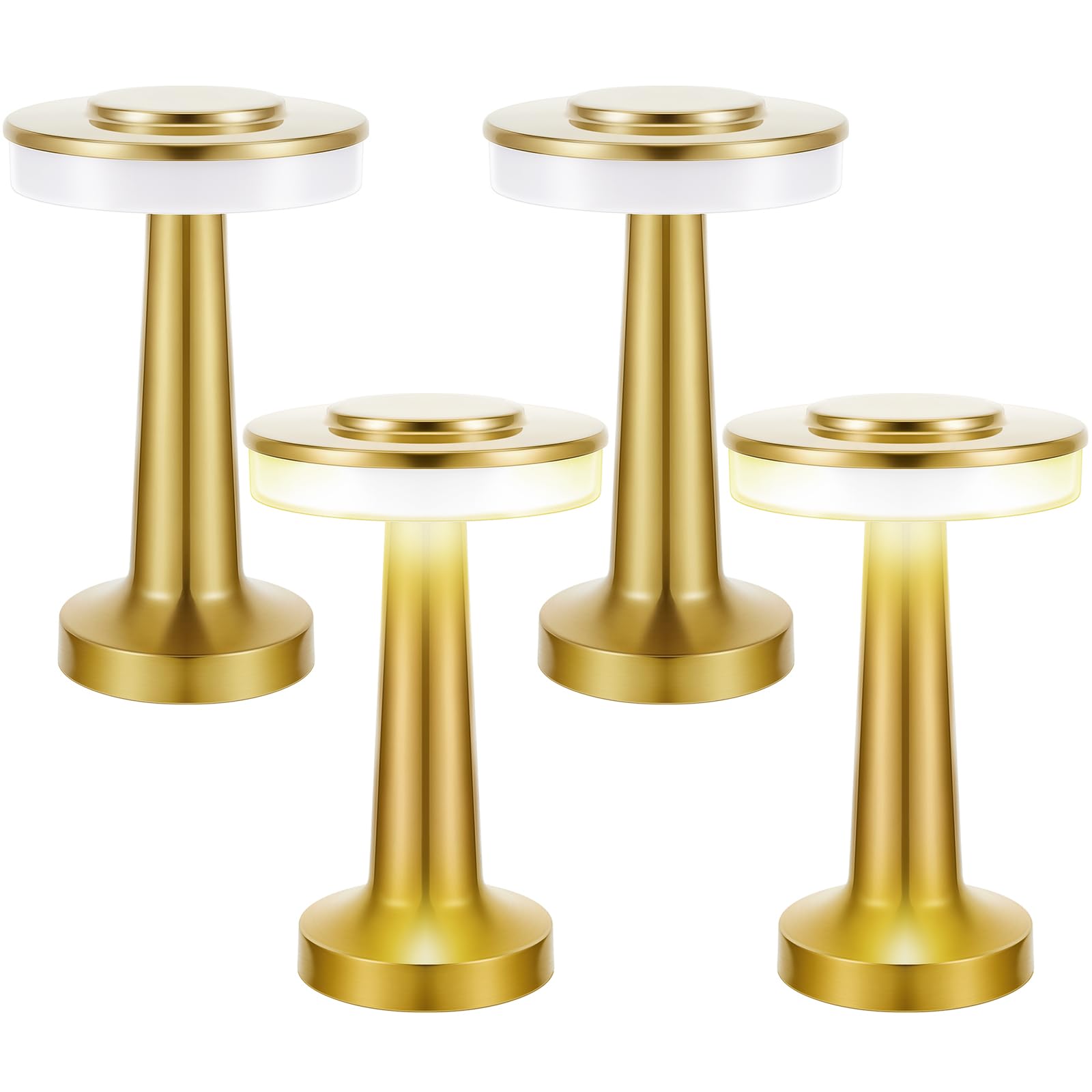 Riakrum 4 Pcs Portable Cordless Table Lamp With Touch Sensor 3 Color Stepless Dimming Rechargeable Battery Up To 15 Hours Cordless Table Light Wireless Lamp For Nursery(Gold)