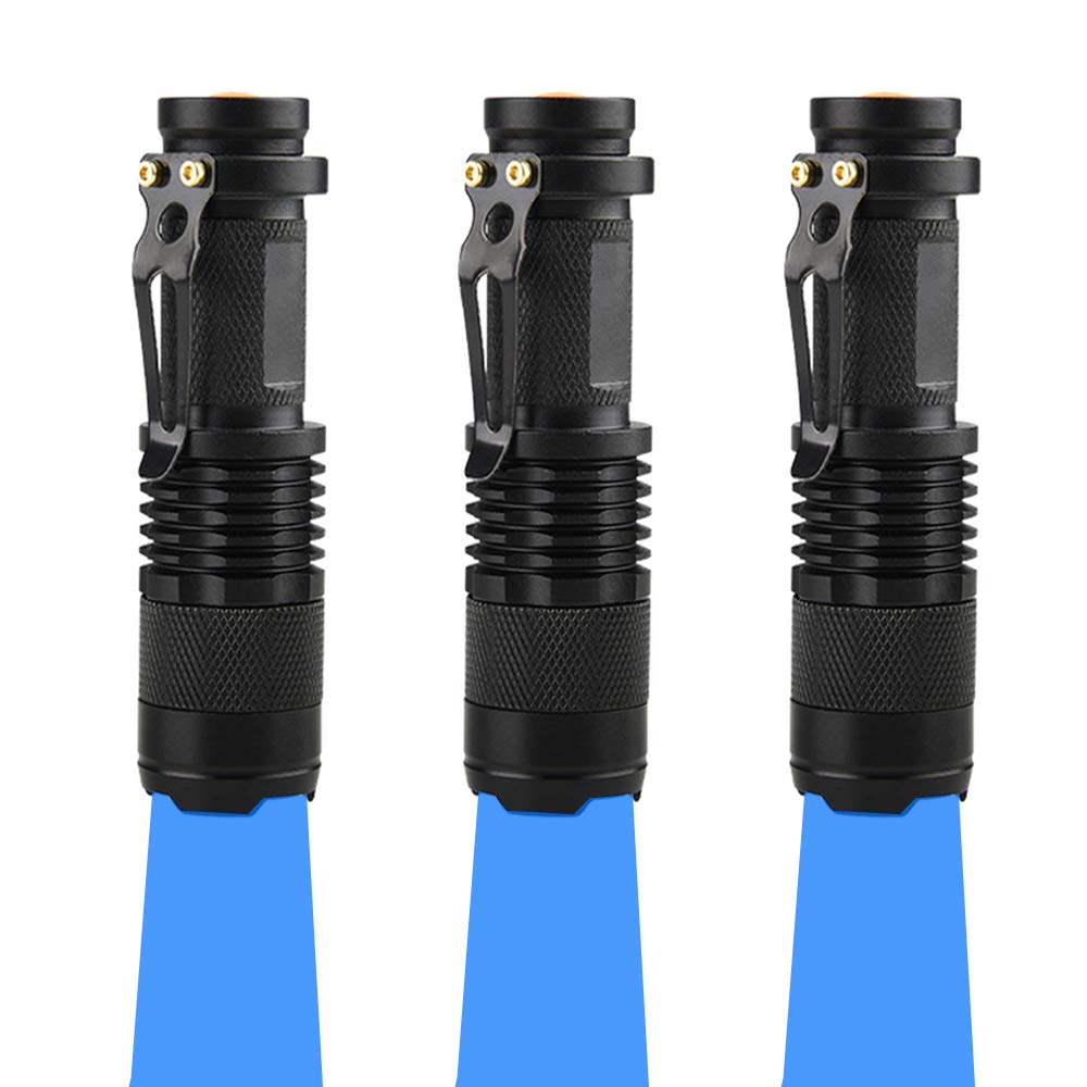 Wayllshine Pack Of 3 Single Mode Blue Light Flashlight, Blue Led Flashlight Torch For Night Fishing, Hunting, Observation