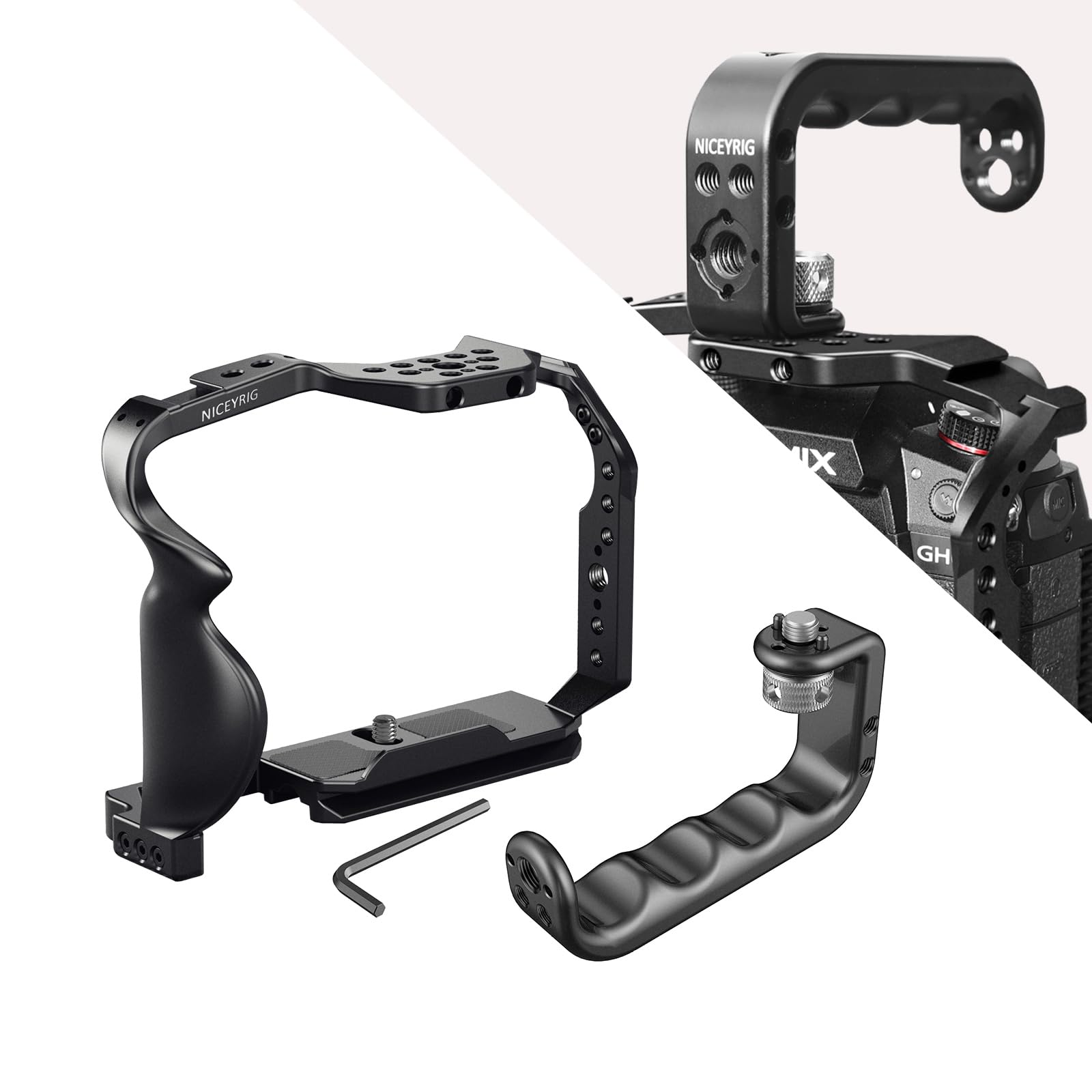 Niceyrig Lumix Gh7/Gh6 Cage Kit With Top Handle For Panasonic Gh7 Gh6 Mirrorless Camera Dslr Videomaking Rig Stabilizer With Quick Release Plate For Arca-Style Cold Shoe