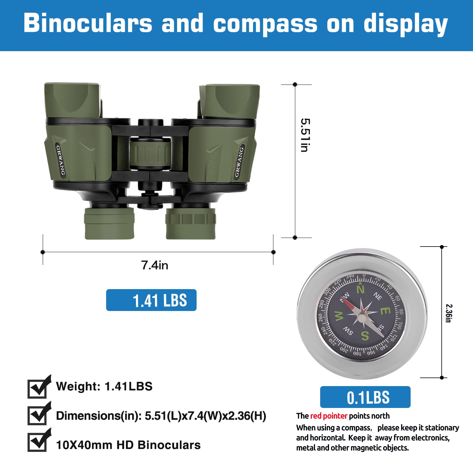Grwang 10X40 Professional Hd Binoculars For Adults &Kids,Shock Proof Binocular With Bak4 Fmc Lens, Large View & Waterproof Binoculars Perfect For Bird Watching, Sports,Hunting,