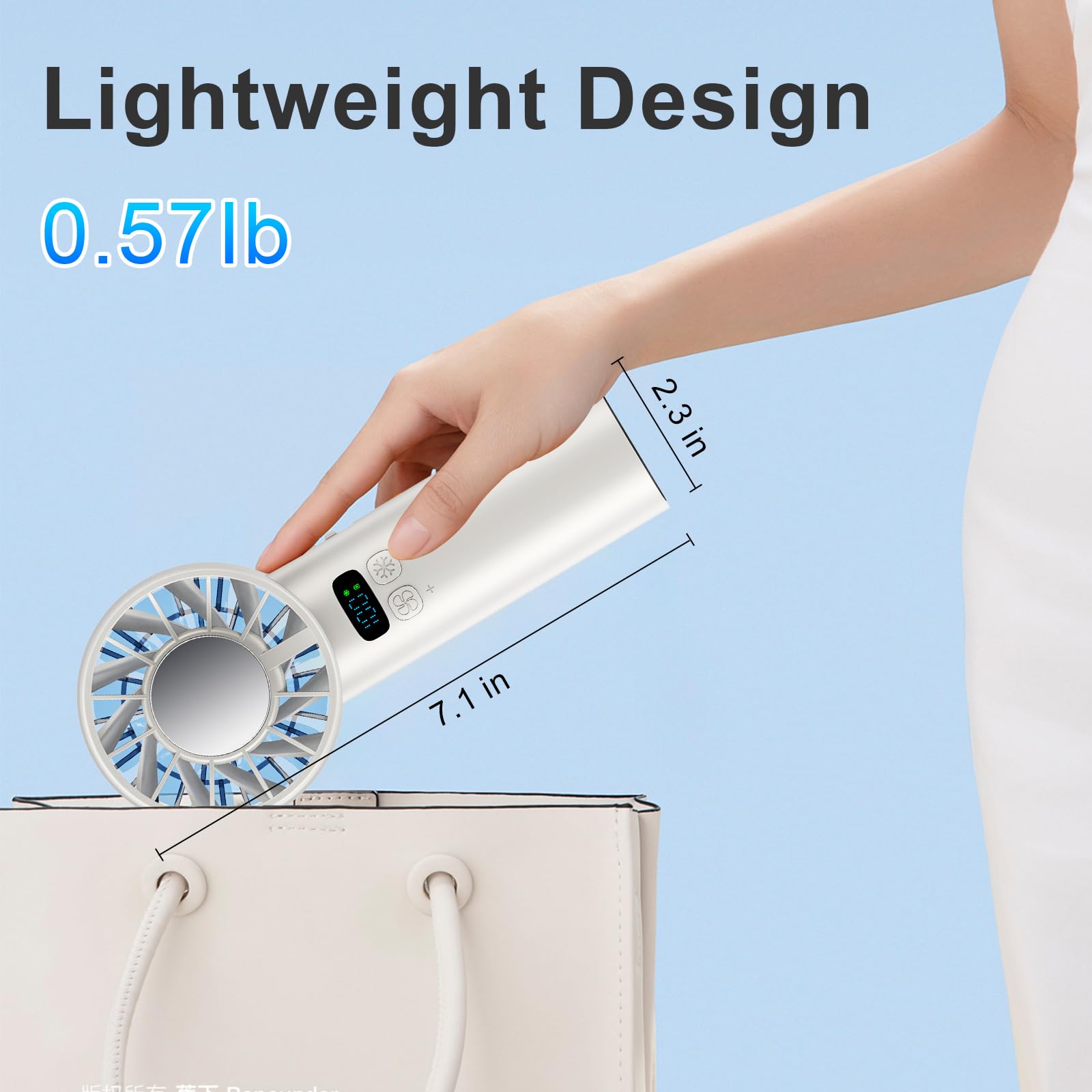 Portable Handheld Ice Fan, Digital Display, 5200Mah Rechargeable Battery, 100 Speed Mini Fan Blow