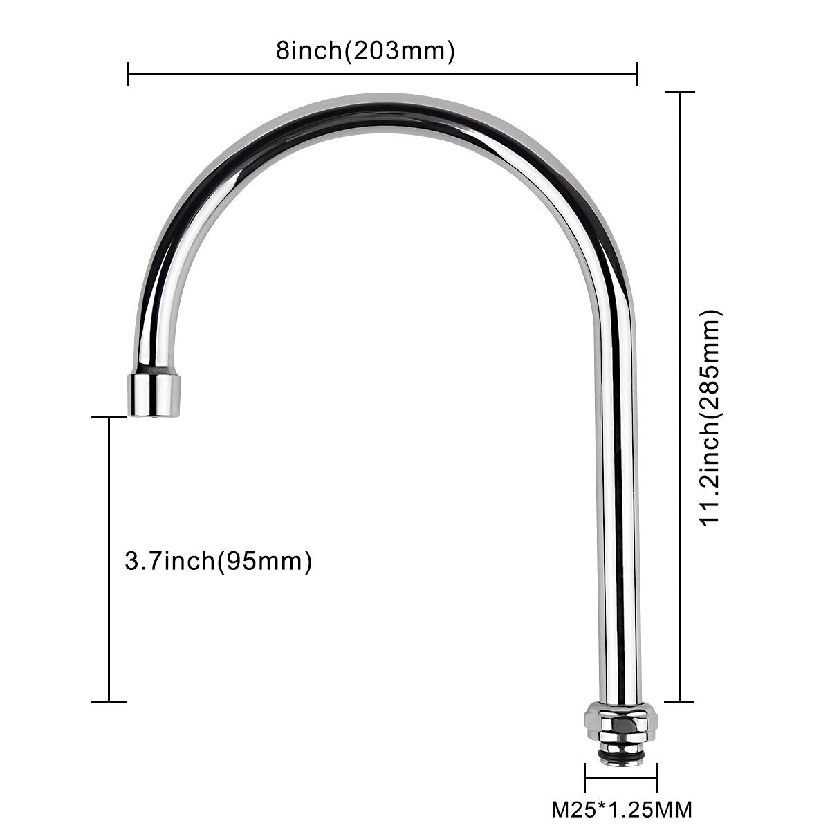 Kwode Gooseneck Swivel Spout 8 Inch Replacement Kit With Swing Nozzle For Commercial Kitchen Sink Faucet 360 Degree Stainless Steel Add-On Spout, Chrome Finish(With M251.25 Connector)