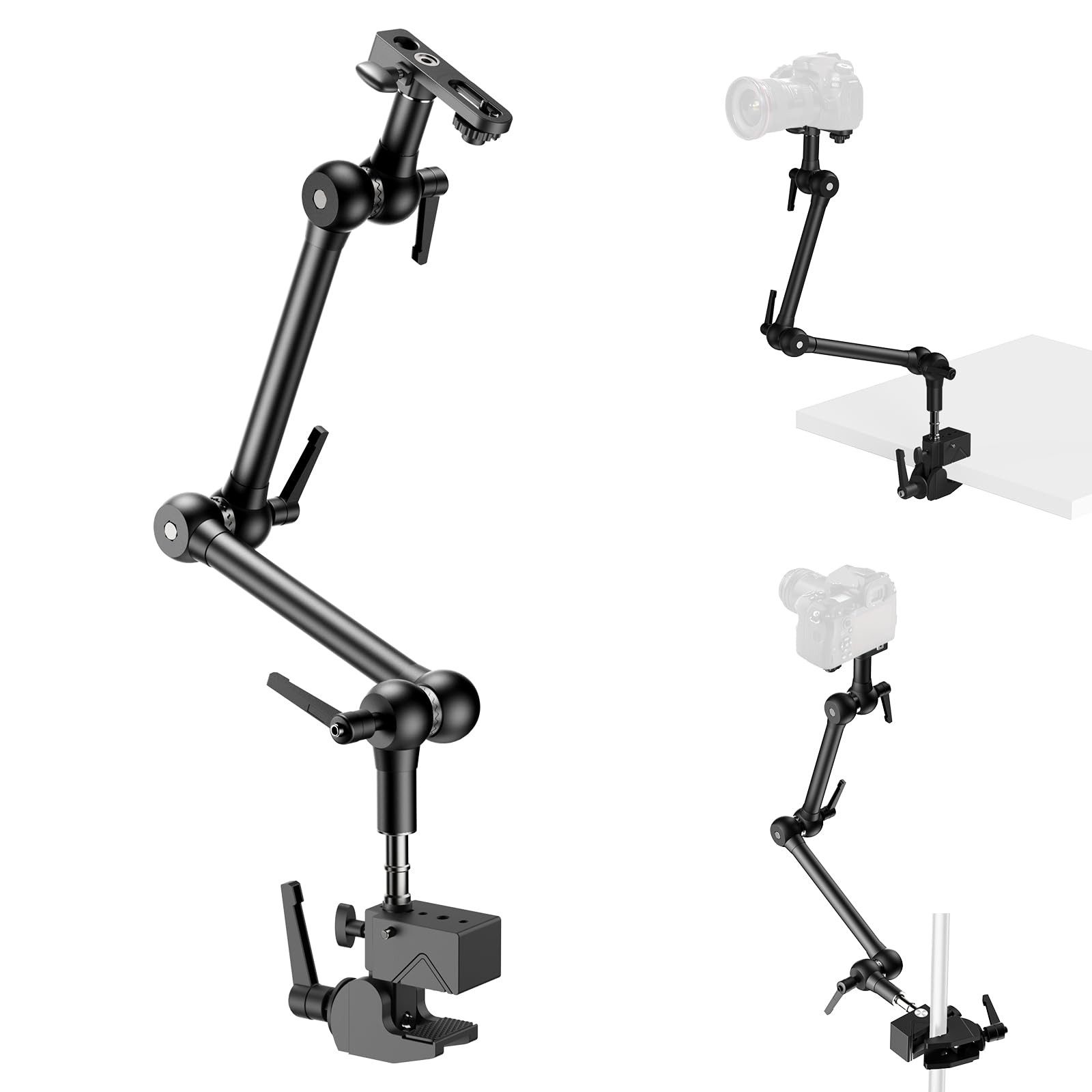Altson 20.4"/52Cm Magic Arm Mounting Kit - Super Clamp, 1/4" Screw Adapter, Overhead Camera Desk Mount Stand For Flash/Led Light/Microphone/Monitor, Smallrig Camera Cage, Max Load: 6.61Lbs/3Kg