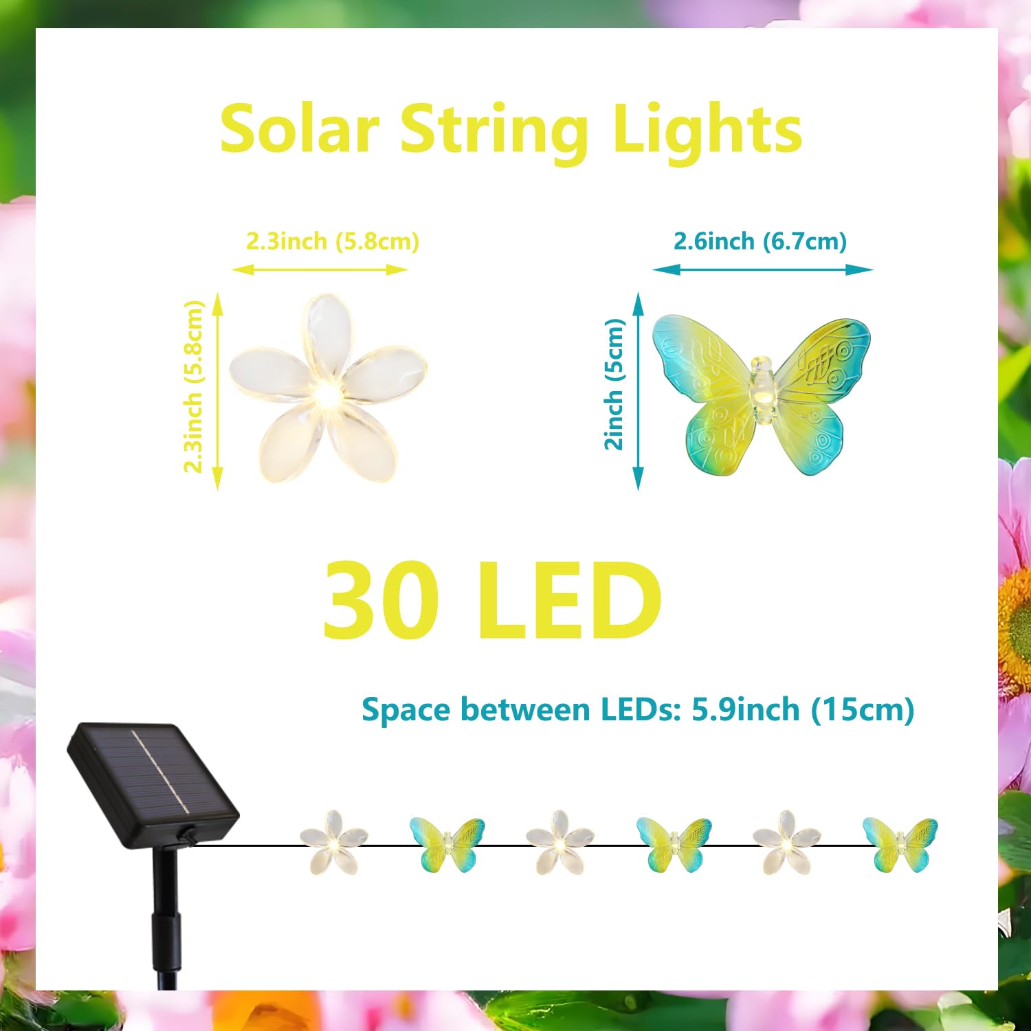 Curyidy Cherry Blossom Flower String Lights Butterfly Fairy Lights For Bedroom, 20Led Solar String Lights Floral Garland Cute Lights For Outdoor Decor, Wedding, Christmas Decorations (Warm White)