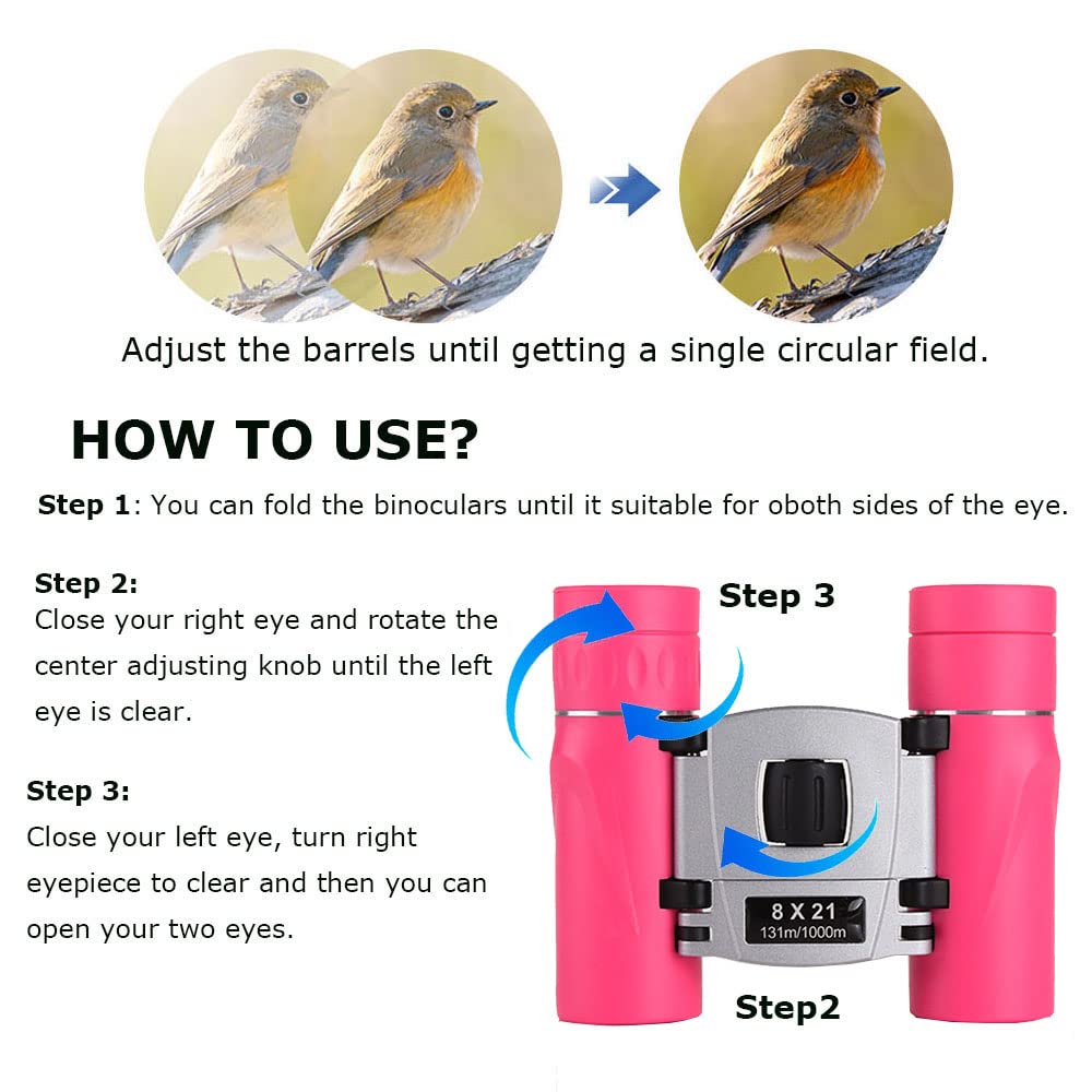 Awoez 8X21 Compact Binoculars For Adults Teens, Mini Small Full Optical Binoculars For Bird Watching Opera Hiking Hunting Travel Concert (Pink)