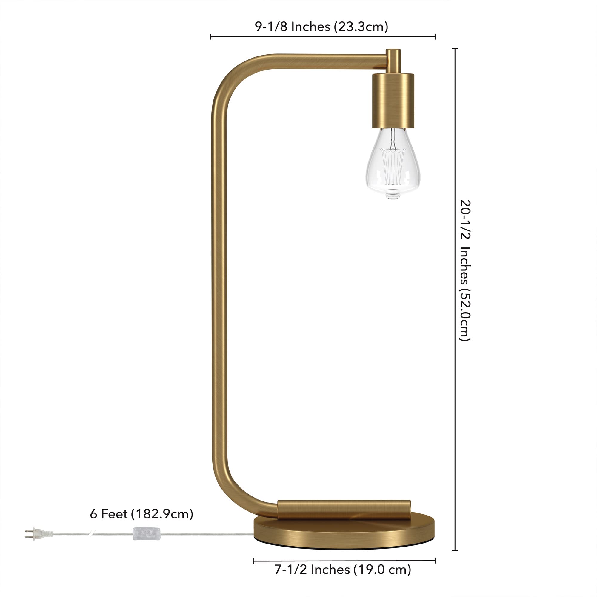 Henn&Hart Morgan 20.5" Tall Arc Table Lamp With No Shade In Brass/No Shade