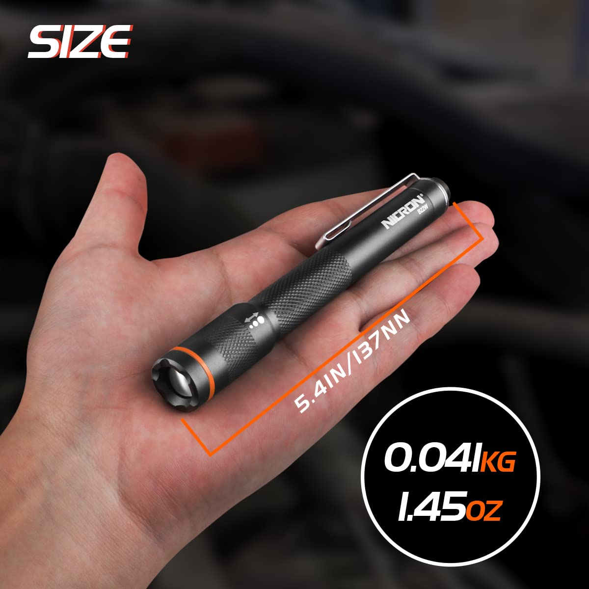 Nicron B22W Led Pocket Pen Light, Small, Compact, Portable, Zoomable Flashlight With Clip For Nspection, Camping, Outdoor, Everyday Use