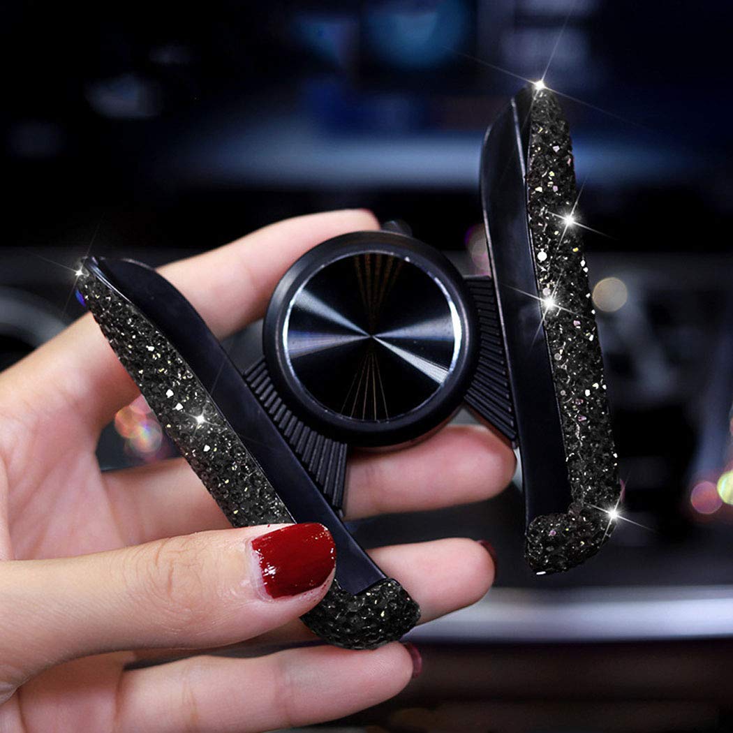Suncaraccl Bling Car Phone Holder Mini Dash Air Vent Automatic Mount Universal 360°Adjustable Crystal Auto Stand Accessories For Women And Girls (Black)