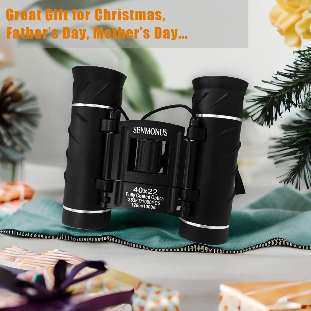 Senmonus 40X22 Compact Small Binoculars For Adults And Kids, Lightweight Pocket Binoculars For Bird Watching, Travel, Concerts, Sports, Camping And Hiking With Weak Light Night Vision (Bak4 Prism Fmc Lens)