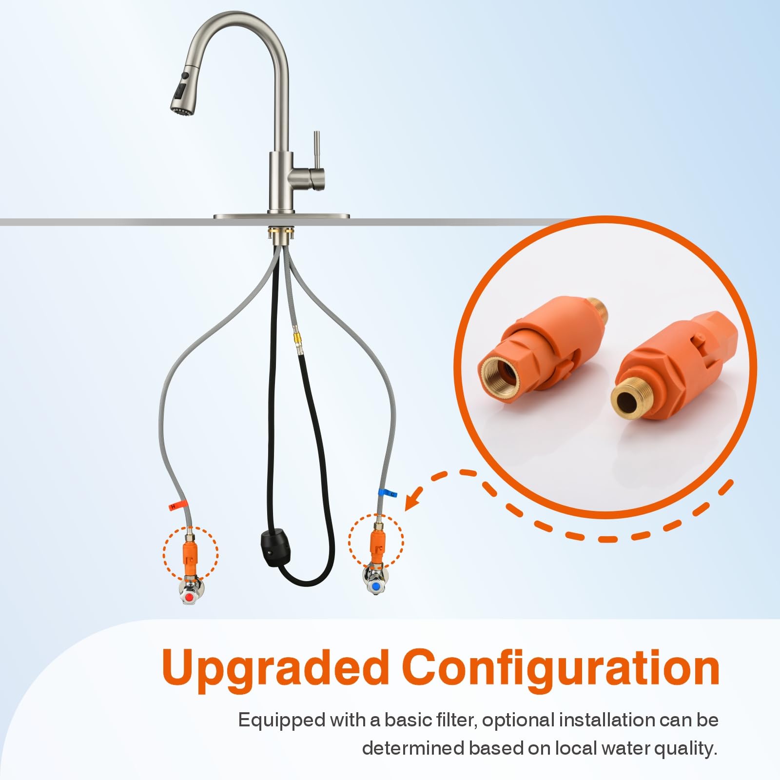 Rulia Kitchen Faucet, Kitchen Sink Faucet, Sink Faucet, Pull-Down Kitchen Faucets,  Water Filter Included, Brushed Nickel, Stainless Steel, Pb1020