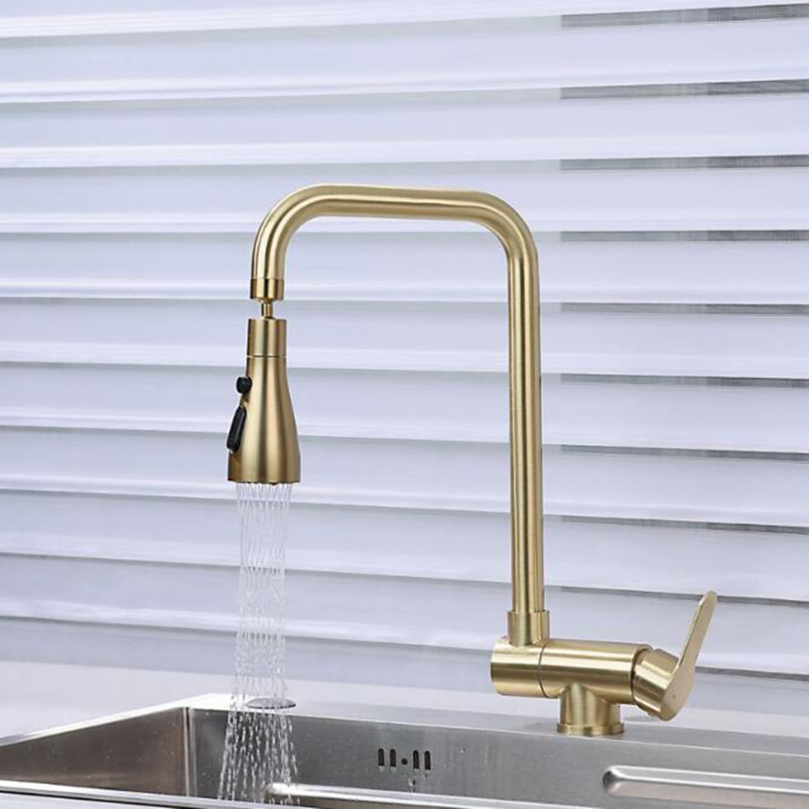 Zpspz Kitchen Faucet Folding Inside Window Single Handle Hot And Cold Water Stainless Steel 360° Rotation Kitchen Mixer Faucet Folding-Brushed Gold