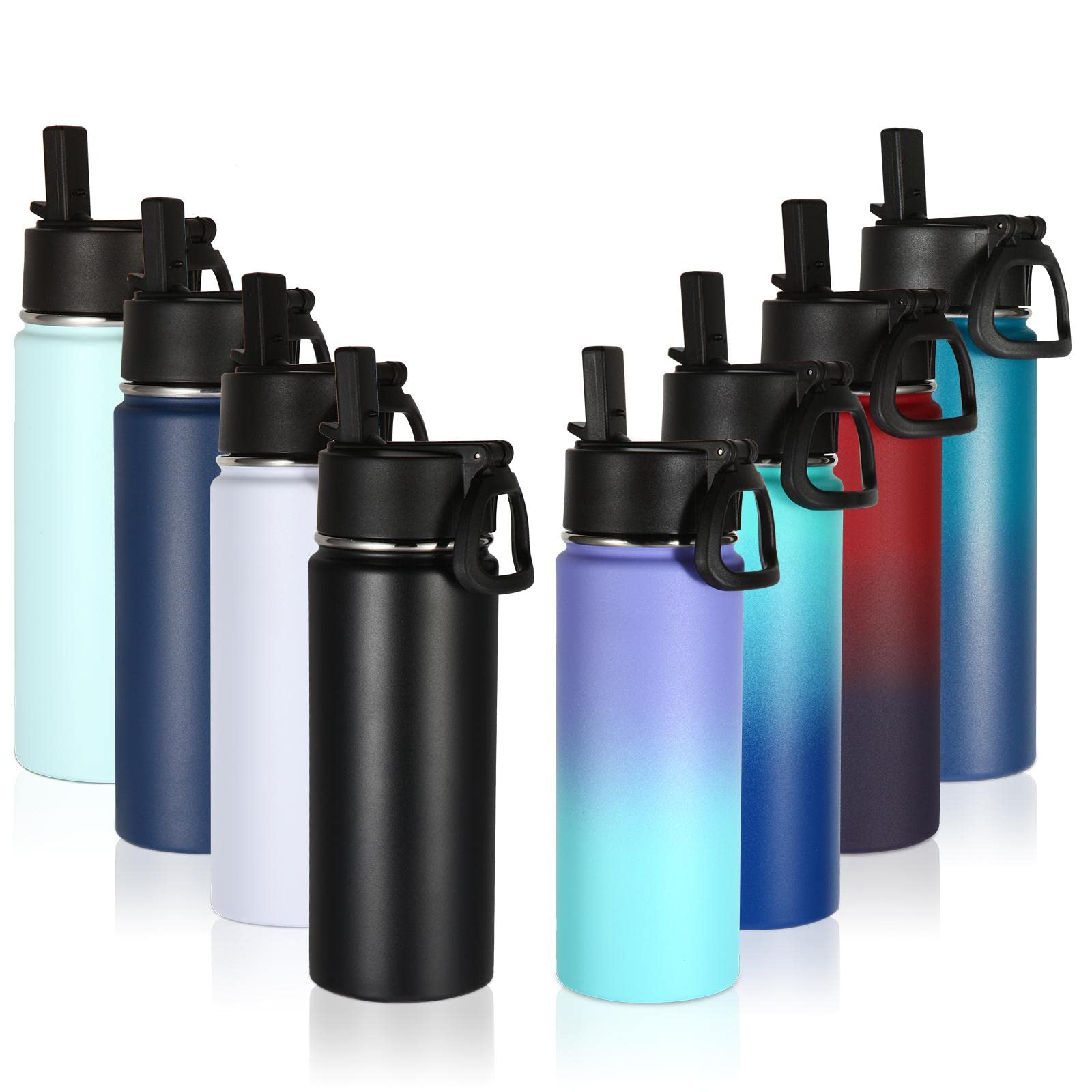 Volhoply 18Oz Insulated Water Bottle Bulk 8 Pack,Kids Stainless Steel Water Bottles With Straw Lid