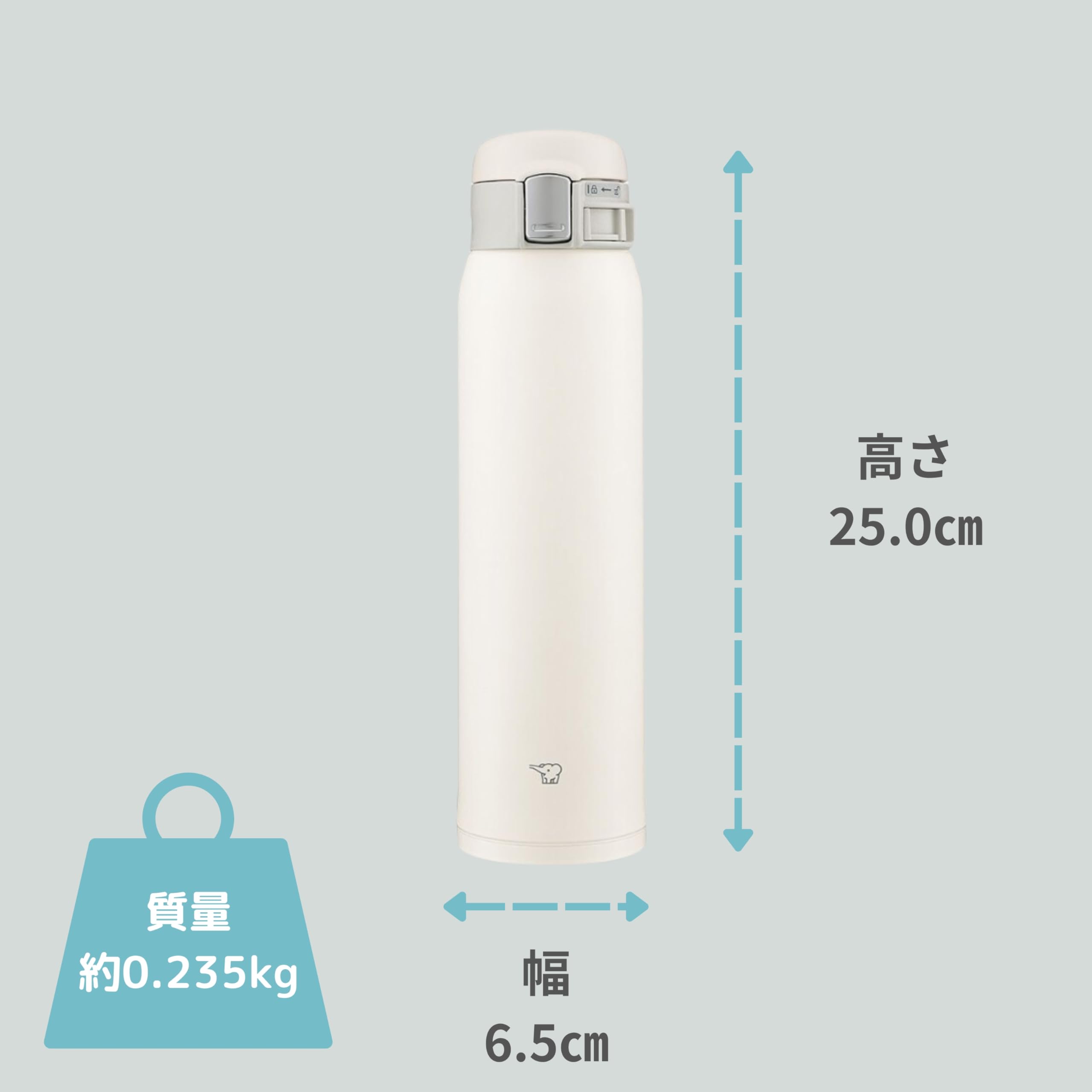 Zojirushi Sm-Sf60-Wm Water Bottle, Direct Drinking, One-Touch Opening, Stainless Steel Mug, 20.3 Fl