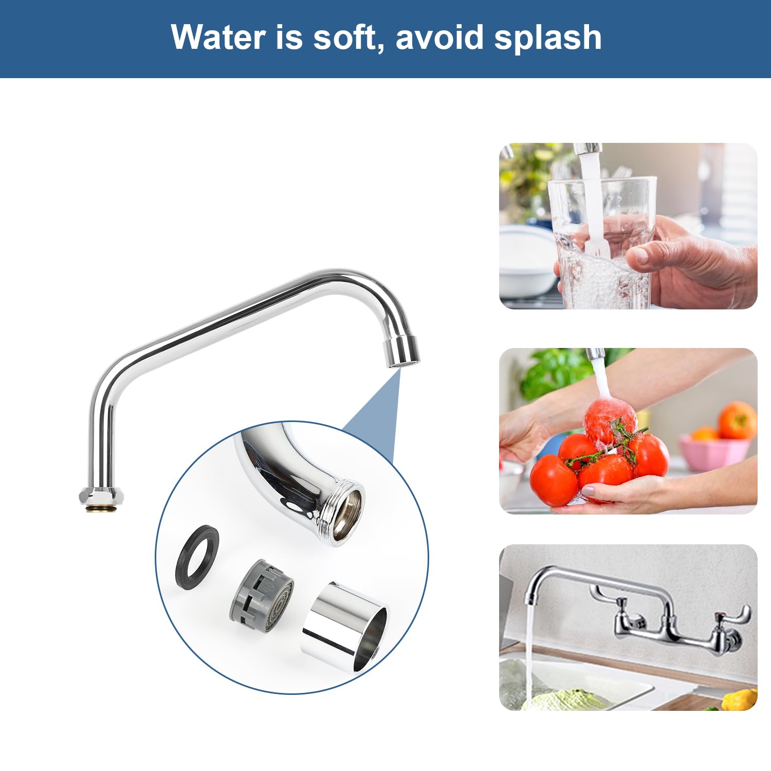 Tnroted 8 Inch Commercial Faucet Spout Replacement With 2.2 Gpm Aerator Fits For All T&S Faucets, 360° Stainless Steel Faucet Swivel Spout For Home Kitchen Sink, Chrome Finish