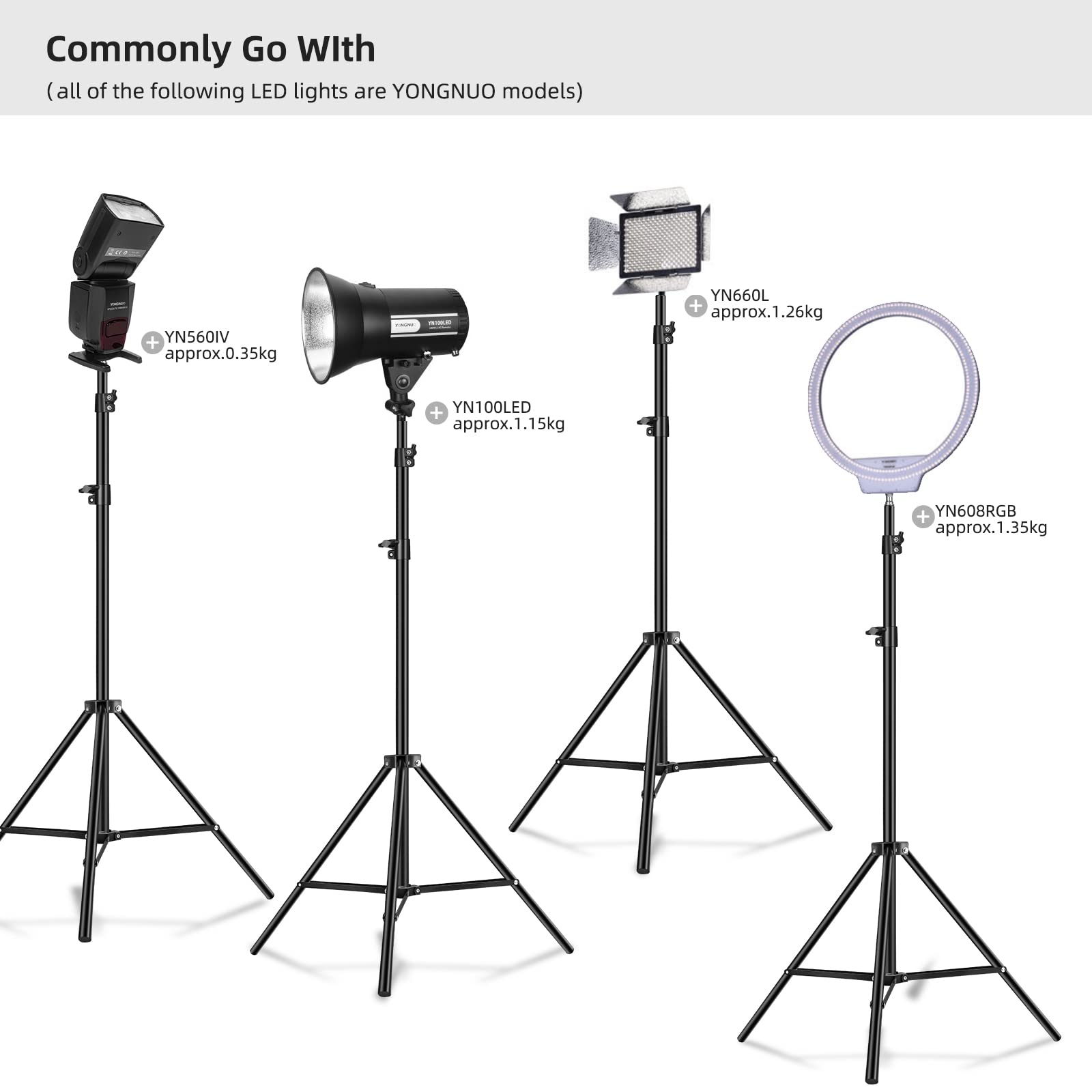 Yongnuo Photography Light Stand Tripod 6.3 Feet 190Cm 75 Inch With 1/4” Thread For Led Video Light, Reflectors, Soft Boxes, Lights, Umbrellas, Backgrounds And Portrait