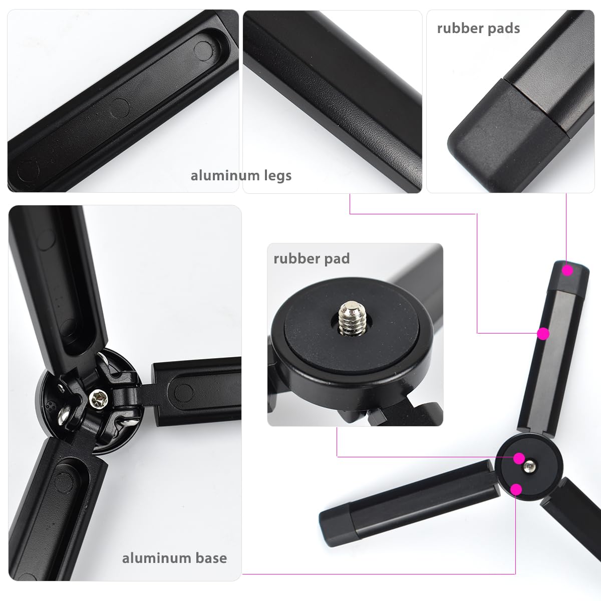 Akeipho Aluminum Mini Tripod, Desktop Tabletop Tripod Stand For Dslr Cameras, Zhiyun Smooth, Dji Ronin Sc/Rs3 Mini,Osmo Mobile,Moza Mini,Gimbal Handle Tripod (Level Fixed)