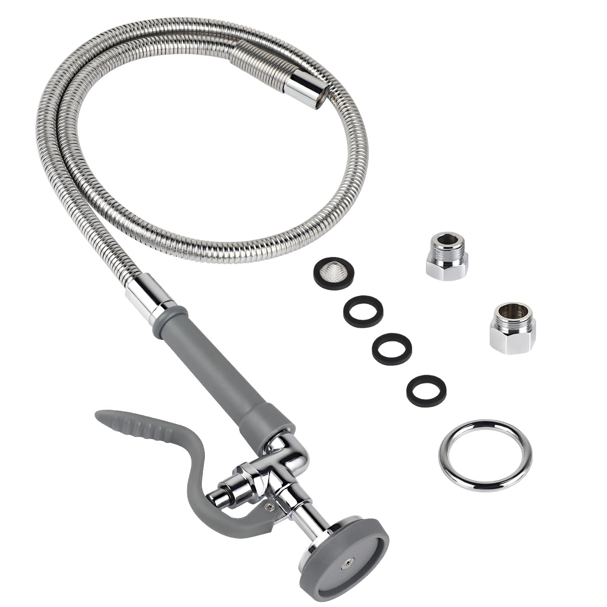 Abboraunt Spray Valve With Pre Rinse Hose 60" Flexible Stainless Steel Commercial Hose With 1.42 Gpm High Pressure Sprayer, Replacement Kit For Commercial Kitchen Sink Faucet, Grey