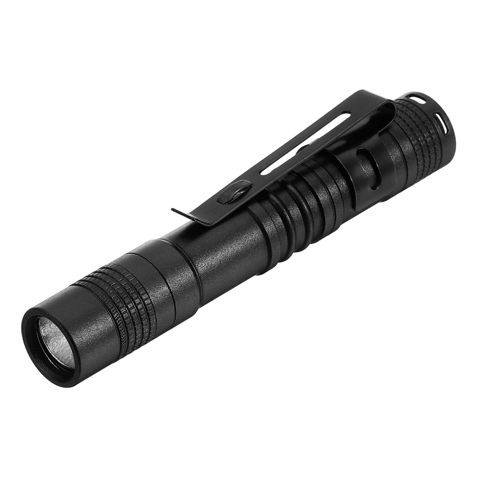 Patikil Mini Flashlight With Clip, Small Led Pen Aluminum Flashlights Super White Light Torch One Battery Powered For Camping Hiking Outdoor, Black