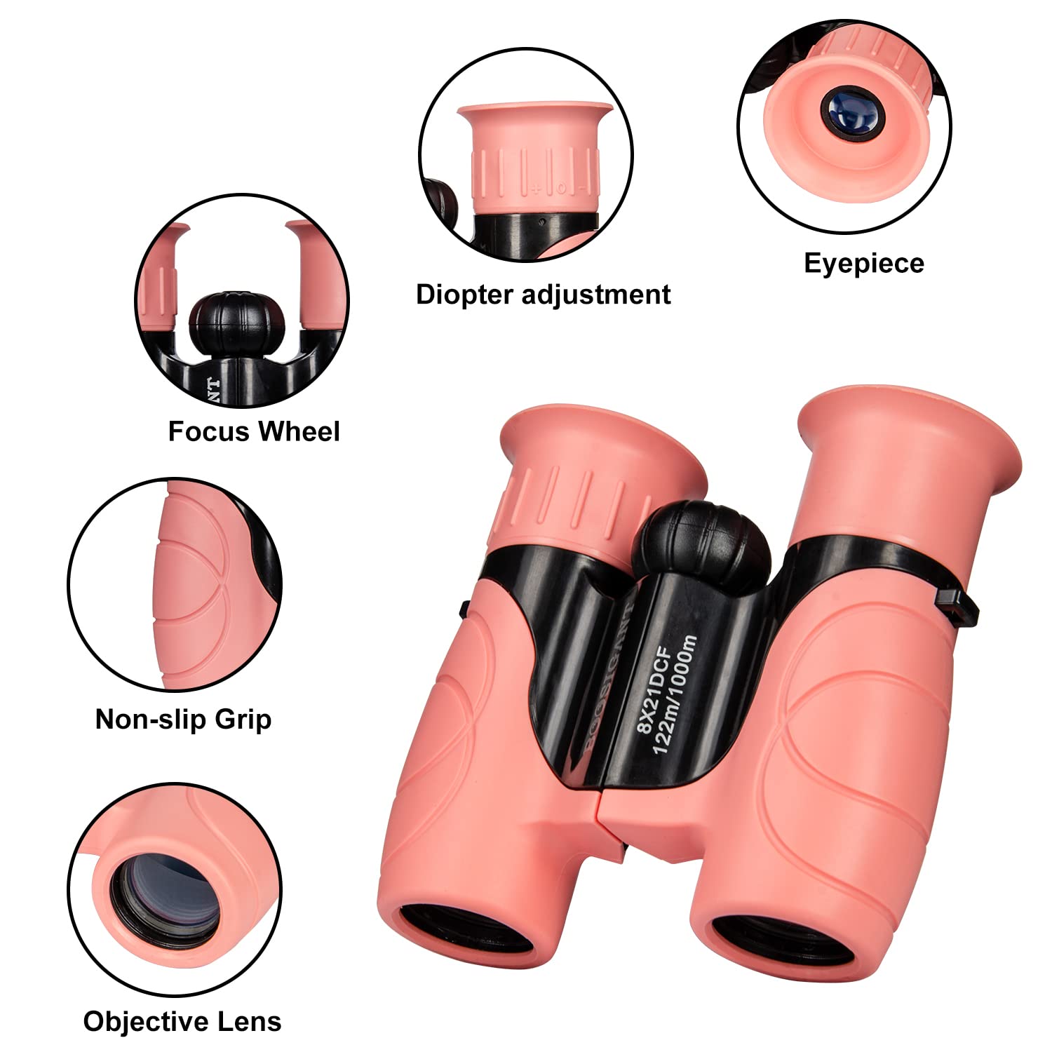 Boosigant Pink Binoculars For Kids Ages 4-12, Durable & Lightweight Outdoor Telescope For Girls, Educational Stem Toy With Clear Vision, Adjustable Focus, Carry Bag (Perfect For Bird Watching, Camping, Travel)