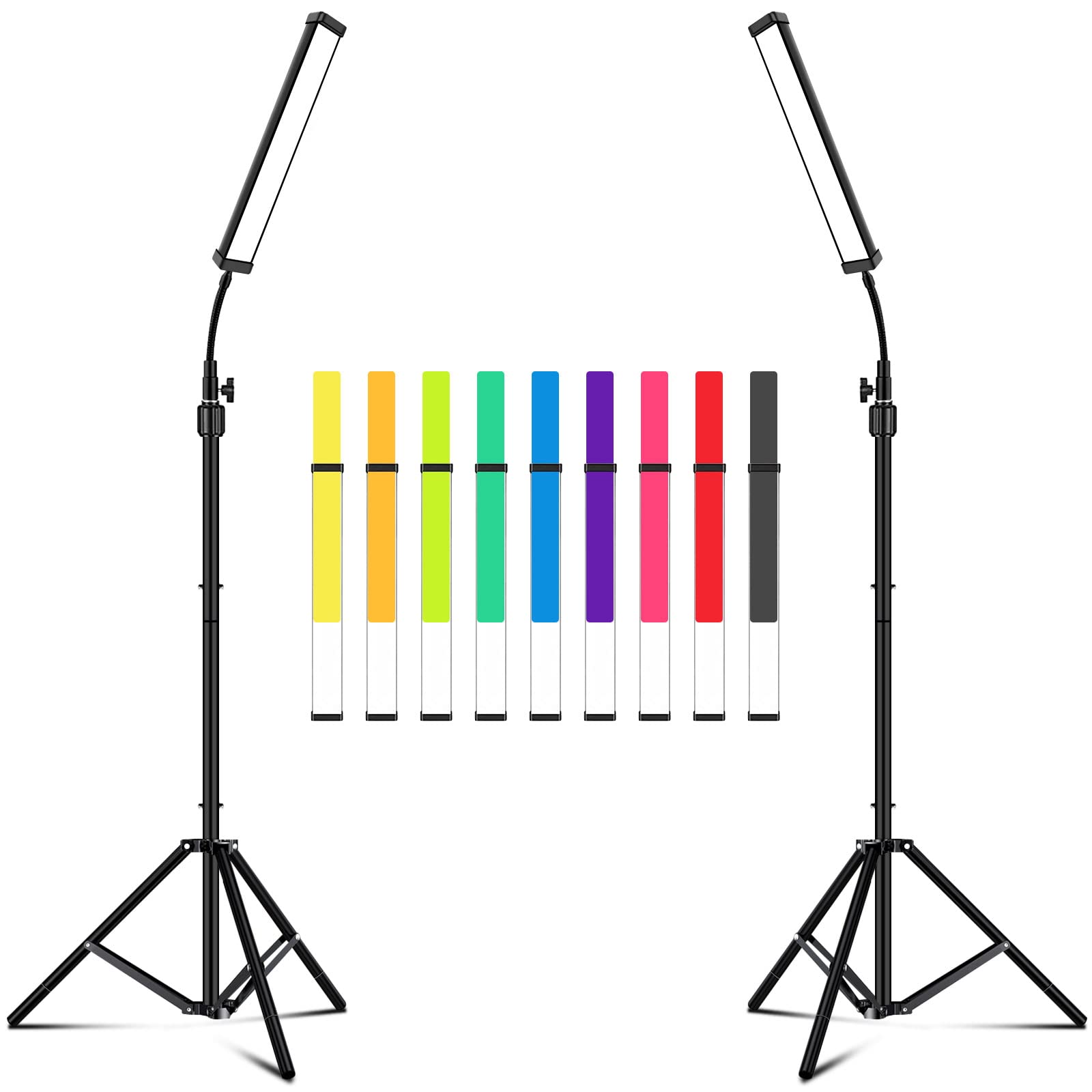 Altson Led Video Lighting Kit With Wand Stick - Photography Studio Light,Adjustable Tripod Stand,Vallkay 9 Color Filters 5600K Dimmable Portable Stand For Live Streaming/Portrait Photo/Vlog, Black (D4002)
