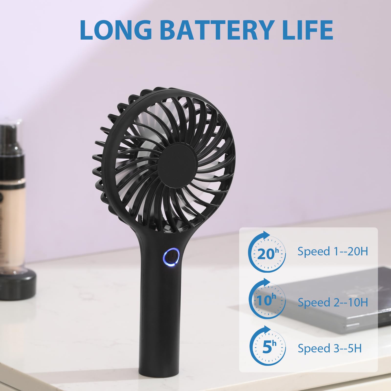 Rjvw Handheld Fan, 3 Speeds Mini Portable Fan, Rechargeable Powerful Hand Fan, Battery Powered Small