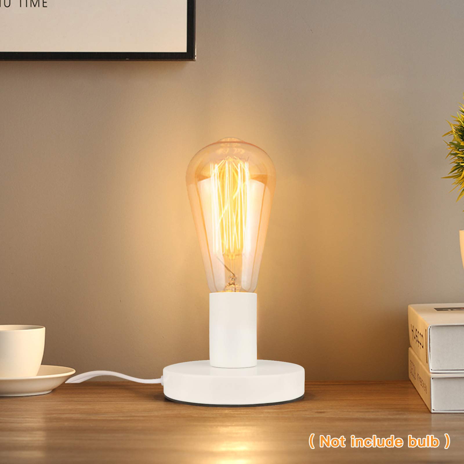 Helunsi Industrial Table Lamp Base - E26/E27 Edison Light Bulb Stand, Exposed Bulb, Simple Metal, 5.8Ft Cord Switch Plug, White