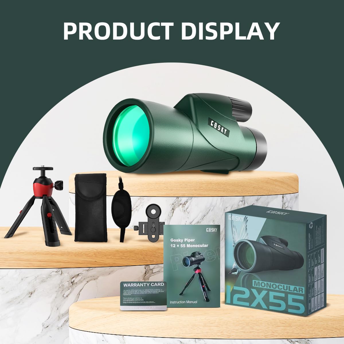 Gosky 12X55 Hd Monocular Telescope With Bak4 Prism & Fmc Lens, Lightweight With Smartphone Adapter - For Bird Watching, Hunting, Hiking, Traveling