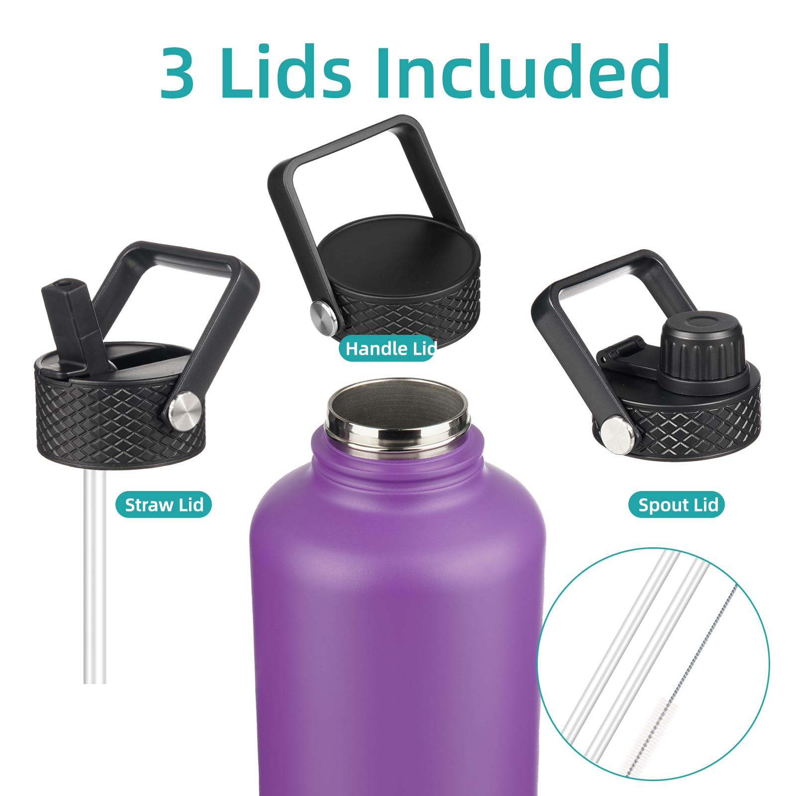 Insulated Water Bottle With Straw,87 Oz 3 Lids Water Jug With Carrying Bag,Paracord Handle