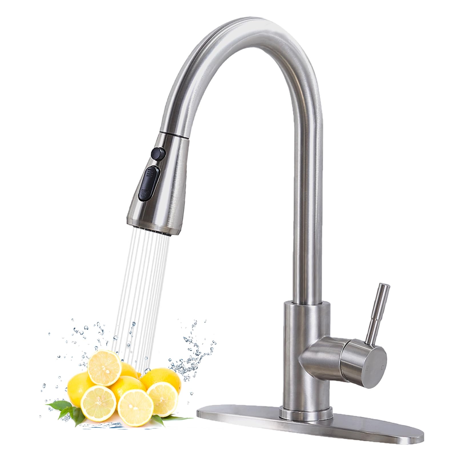 Hotis Home Hotis Kitchen Faucet With Pull Down Sprayer, High Arc Commercial Brushed Nickel Kitchen Sink Faucets, Small Rv Stainless Steel Single Handle Pull Out Faucet For Kitchen Sink With Deck Plate
