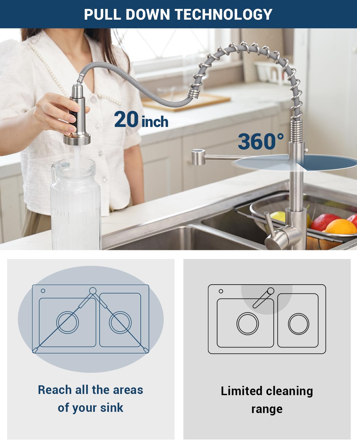 Appaso Kitchen Faucet With Soap Dispenser Brushed Nickel, Pull Down Commercial Single Handle High Arc Faucet For Sink, Stainless Steel Kitchen Faucet For Sink 2 Or 4 Hole