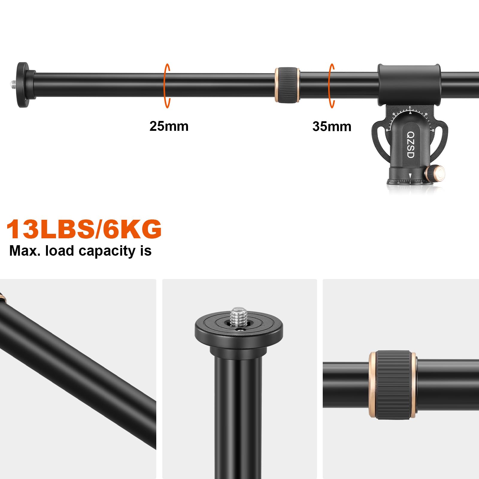 Soonpho Ql-02 Heavy Duty Extension Boom Arm Bar, 1.5Ft To 3.4Ft Adjustable Aluminum Alloy Crossbar Holding Arm With Sand Bag For Photography Light Stand Tripod,Softbox,Studio Strobe