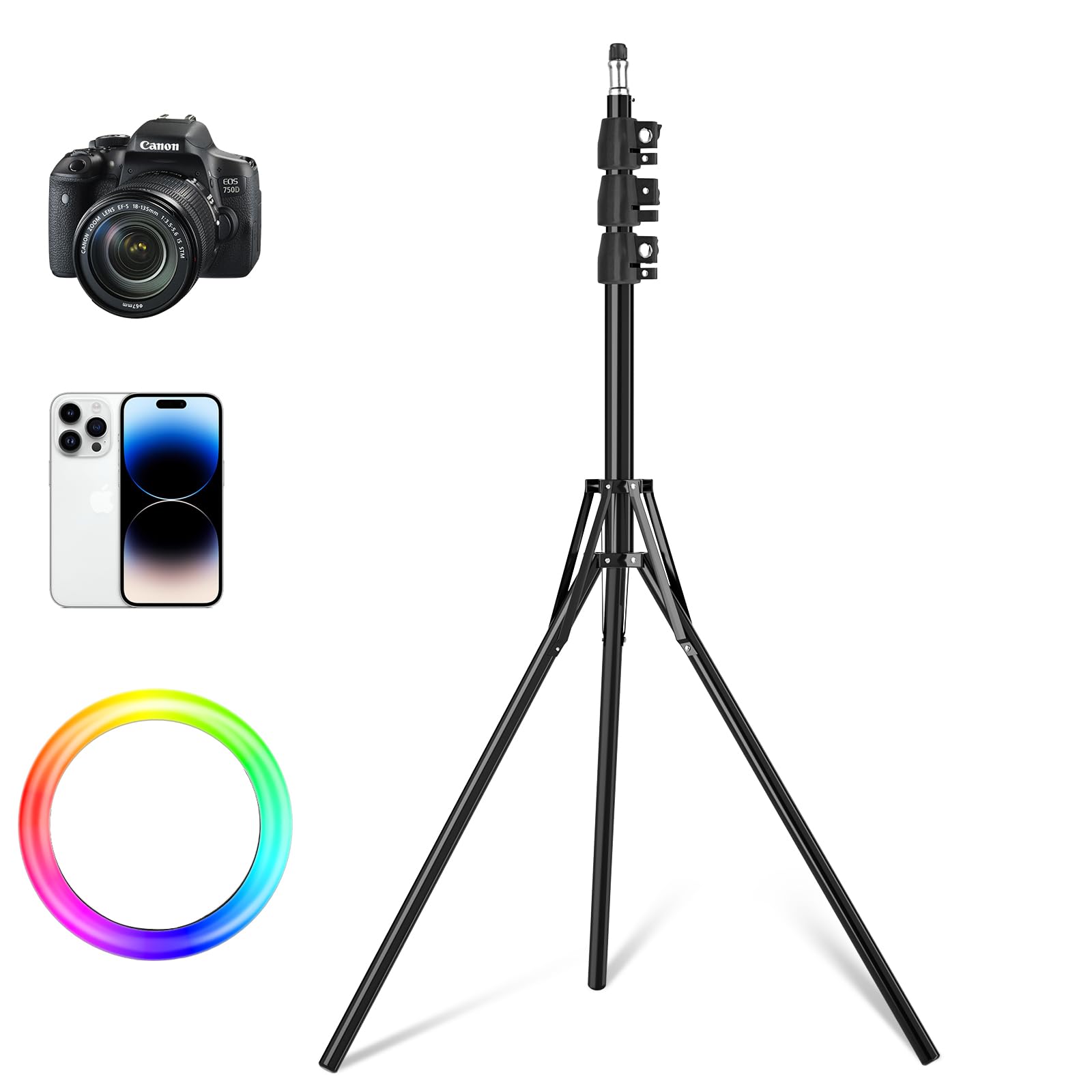 Herrfilk 63” Tripod For Cell Phone With 360° Ball Head, Adjustable Tall Tripod For Video Recording & Photography With Iphone, Android Phone, Ring Light, Camera