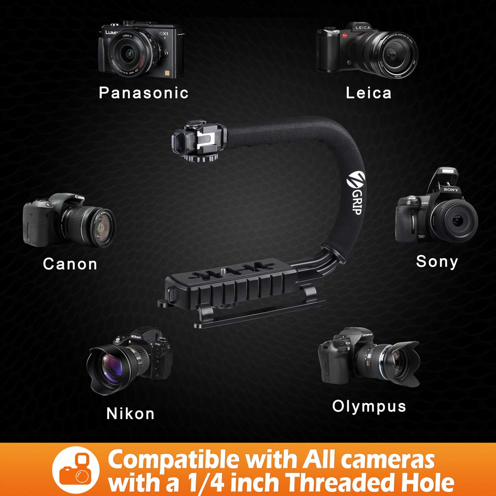 Zeadio Video Handheld Stabilizer, Triple Cold-Shoe Handle Grip With Smartphone Holder、360° Ball Head Mount, Compatible With All Camera Sport Camera Dslr Smartphone