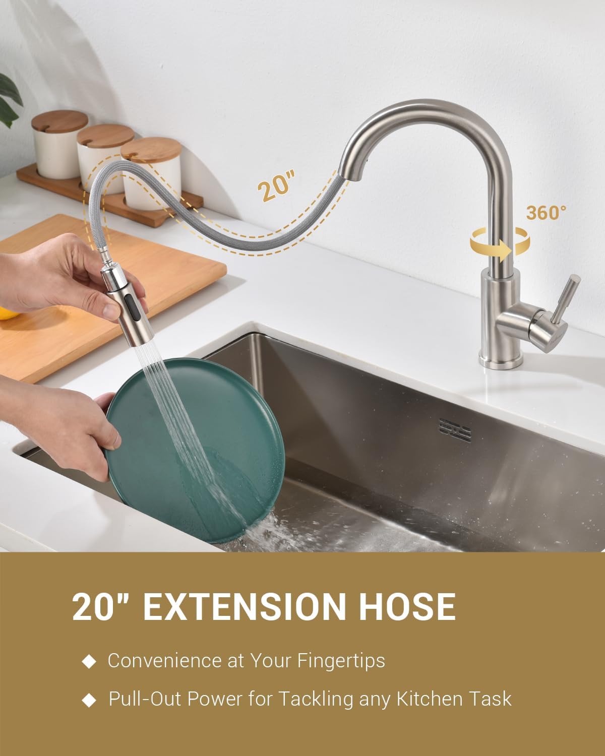 Appaso Bar Sink Faucet, Stainless Steel Kitchen Faucets With Pull Down Sprayer, Modern Single Handle High Arch, Utility Faucet For Rv Camper Outdoor, Brushed Nickel