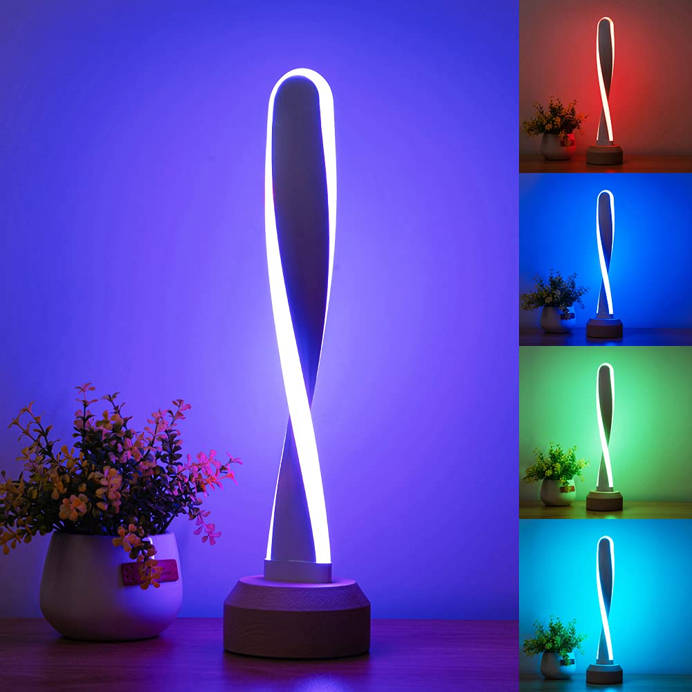 Lonrisway Modern Desk Light Rgb Wood Table/ Bedside Lamp 7 Color-Changing Natural Beech Night Light For Living Room Bedroom Game Room Creative Home Decor, Unique Romantic Funny