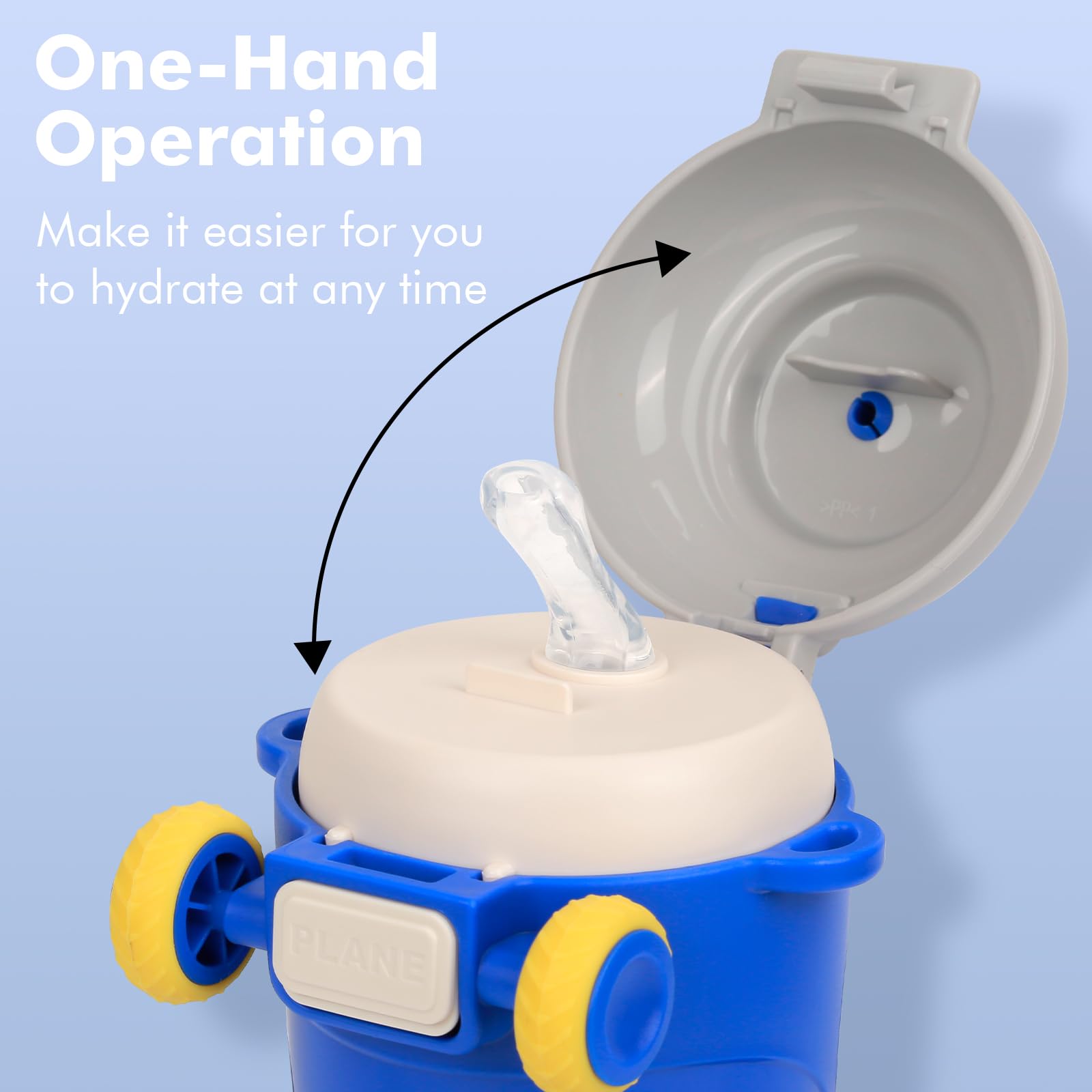 18Oz Plane Kids Water Bottle With Straw Shoulder Strap For Boys, Double Wall Airplane Bottles