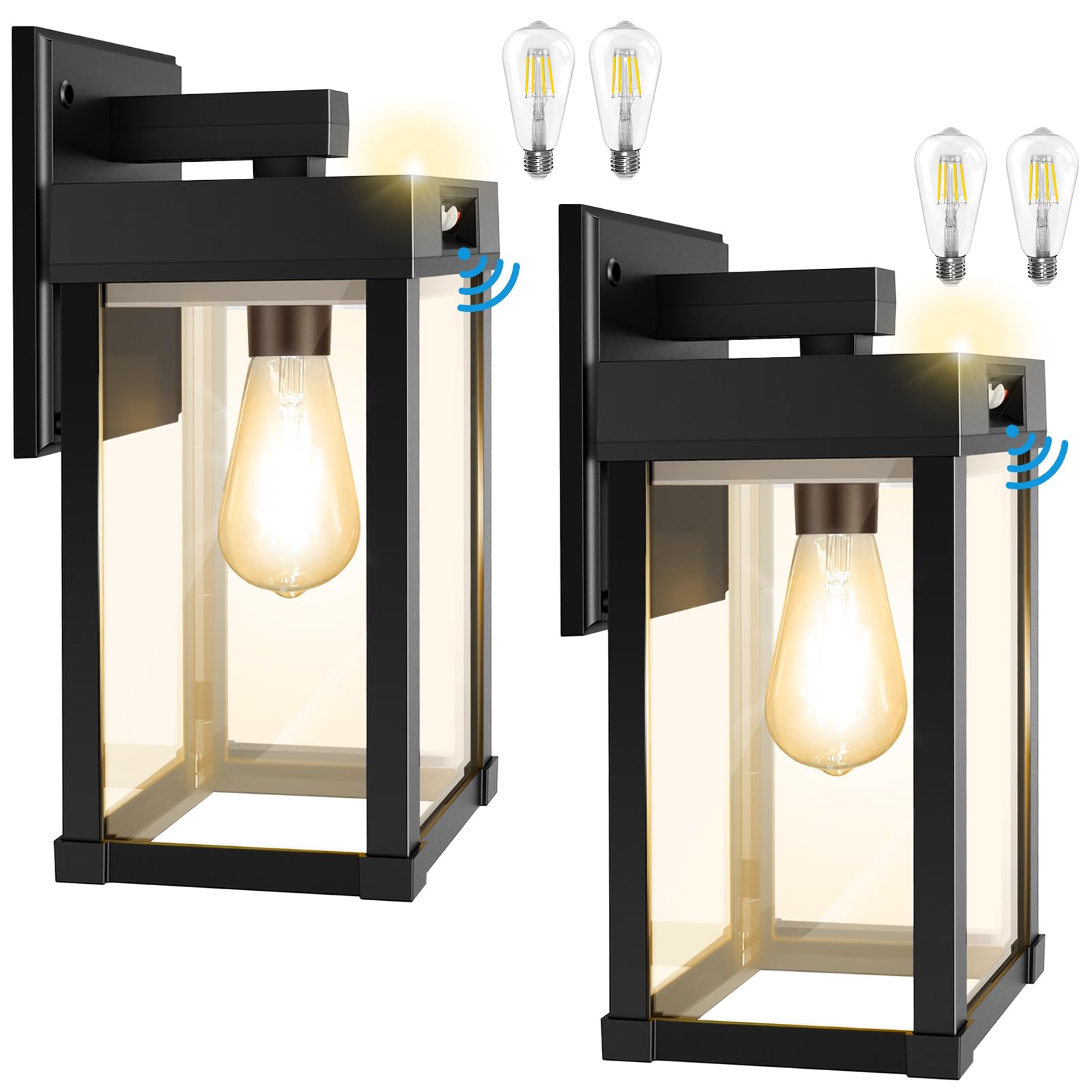 Aqonsie Solar Wall Lights Outdoor With 3 Lighting Modes & Motion Sensor, Solar Porch Light With 2 Bulbs, Waterproof Outdoor Wall Sconce Lantern Lamp Fixture For Garage Porch Shed Barn Yard Garden Front Door