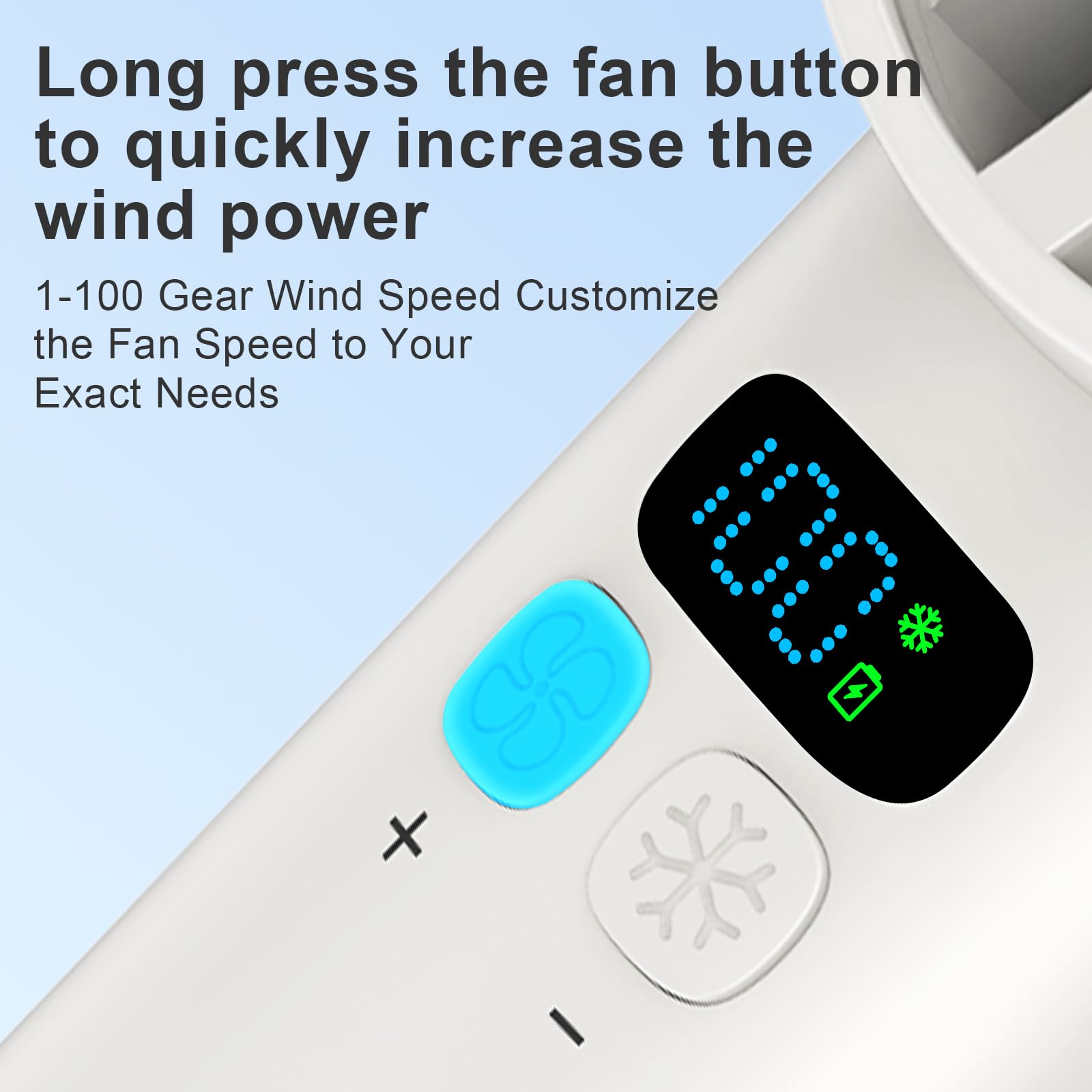 Portable Handheld Ice Fan, Digital Display, 5200Mah Rechargeable Battery, 100 Speed Mini Fan Blow