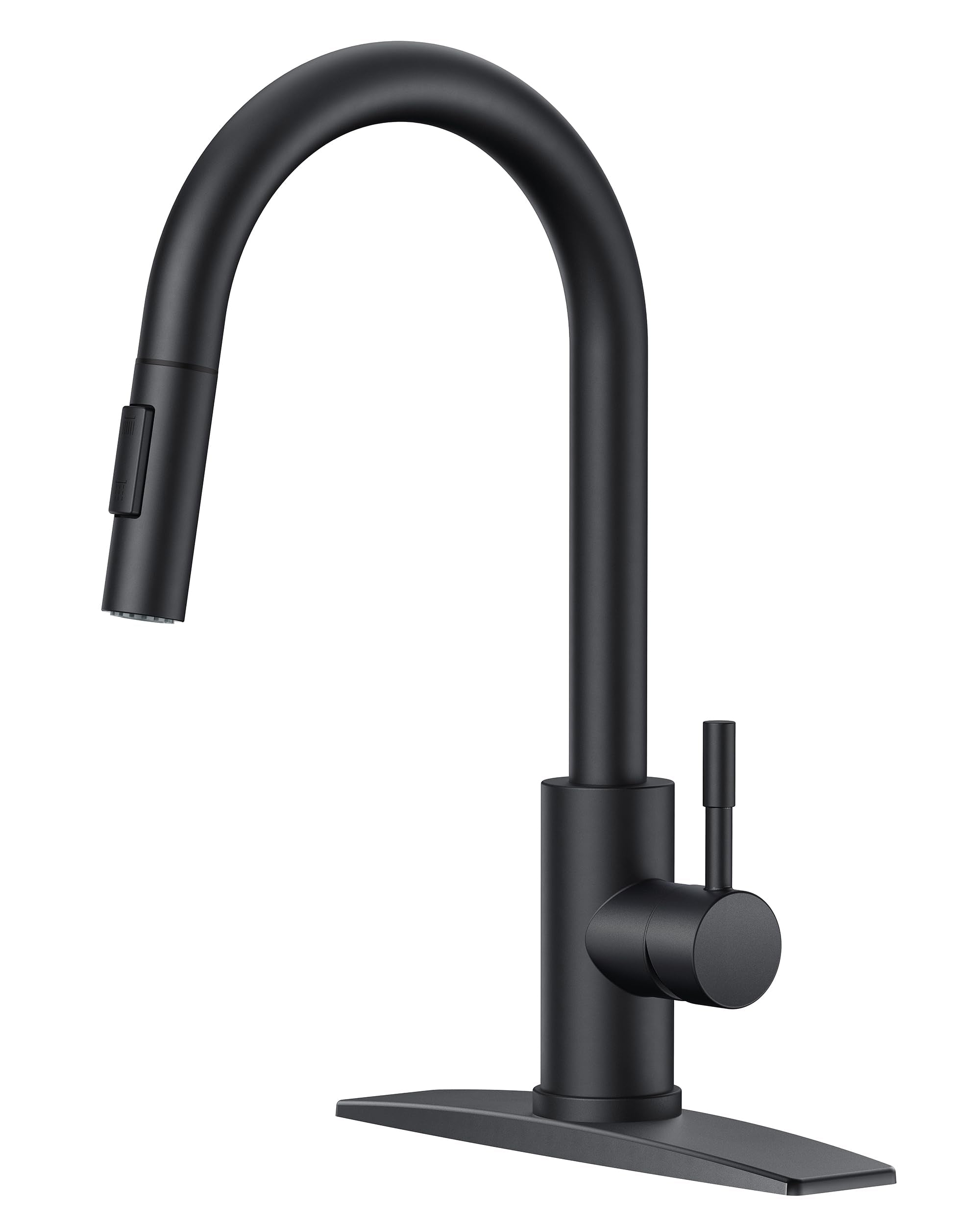 Forious Black Kitchen Faucet With Pull Down Sprayer, High Arc Modern Classic Sink Faucet Stainless Steel With Deck Plate Fit For 1 Or 3 Hole For Bar Farmhouse Laundry Rv