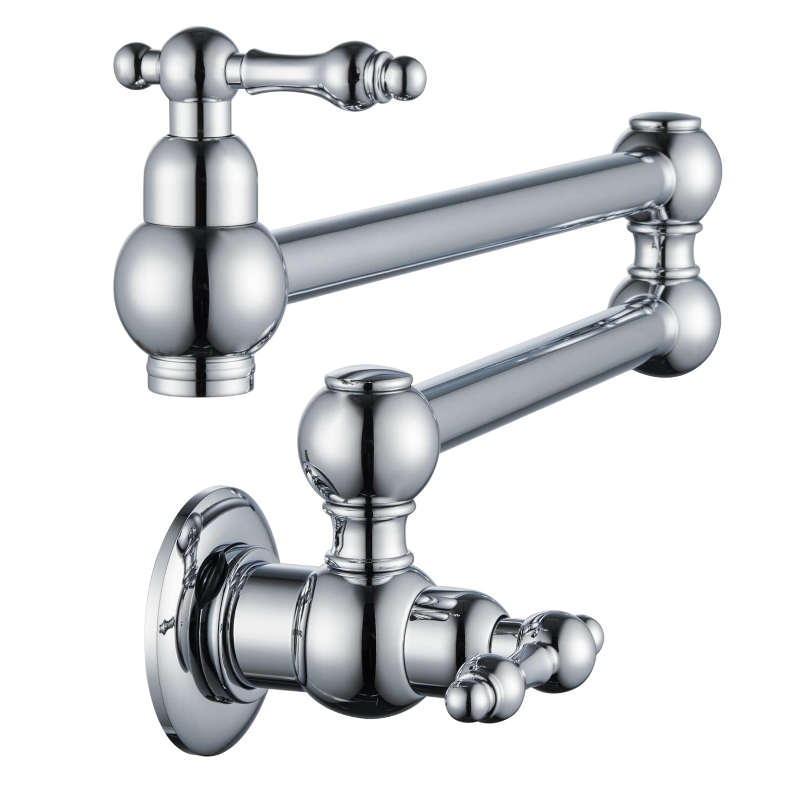 Vakitap Brass Pot Filler Faucet, Wall-Mount Pot Filler With Double Joint Swing Arm, Modern Chrome Over Stove, 3005-Ch