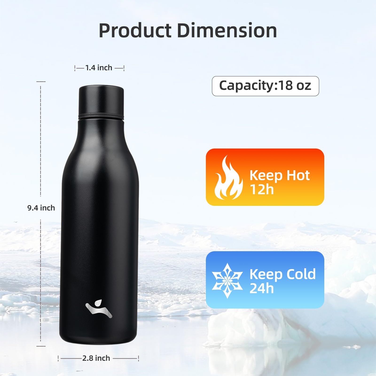 Insulated Water Bottle With Strap,18 Oz Double Wall Stainless Steel Vacuum Bottles Metal Water