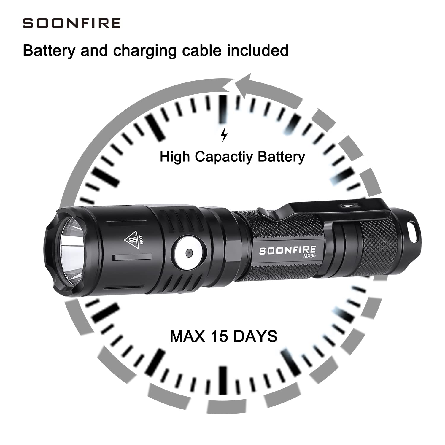 Soonfire Mx65 Tactical Flashlight 1060 Lumens Built-In A Fast Charging Rechargeable Led Handheld Flashlights 5 Brightness Waterproof Flashlight