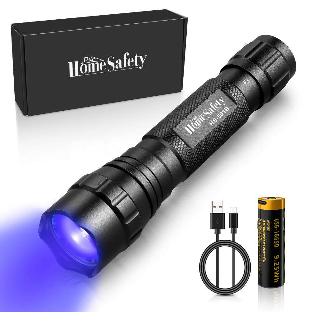 Home Safety 501B 395Nm Uv Flashlight, Small Blacklight Portable Black Light For For Pet Urine Finding & Mineral, Antique Detection, Scorpion Search, Etc