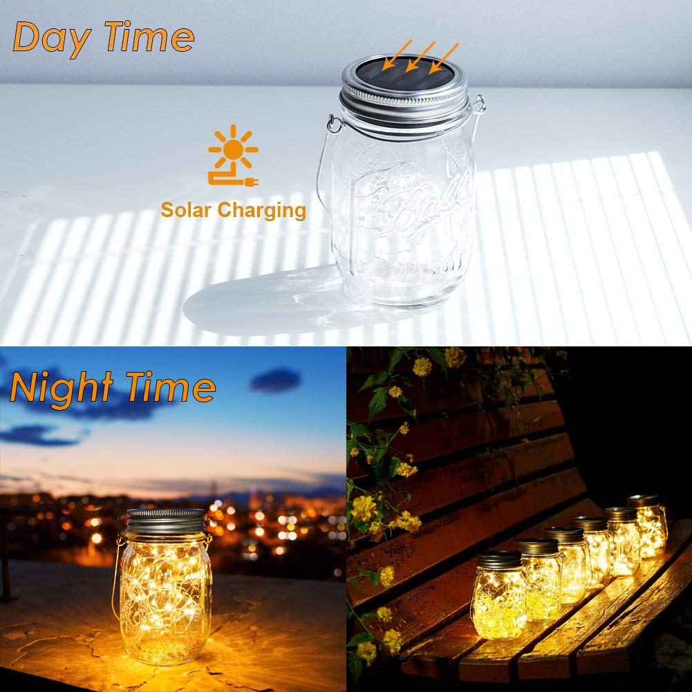 Yitee Solar Fairy Jar Lights,4 Pack 30 Led Mason Jar Decor Firefly Lights,For Outdoor Patio Garden Table Decorations Solar Lantern Mother'S Day Gift(Mason Jars/Hangers Included)