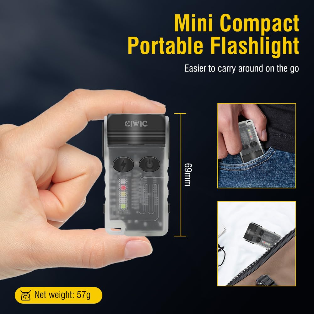 Ciwic V20 Compact Edc Flashlight, Color Cob Lamp, 1000Lm Bright Light, With Clip, Magnetic, Ip67 Waterproof, 180° Head Rotation, 14 Modes, Usb C Charging, Mini Led Pocket Keychain Light (White)